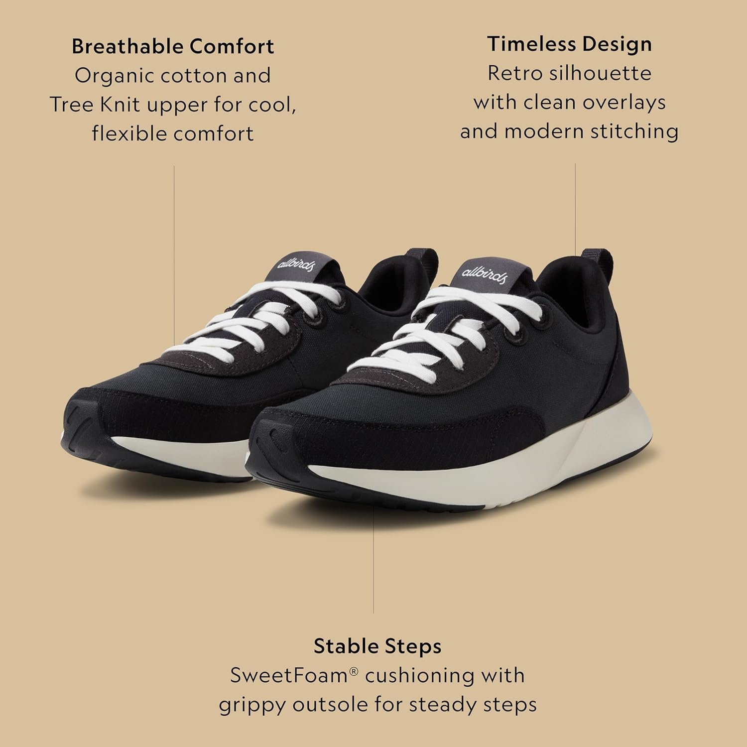 image:imageAllbirds Mens Courier Lightweight RetroInspired Everyday SneakerDark Grey Natural Black Natural White Sole