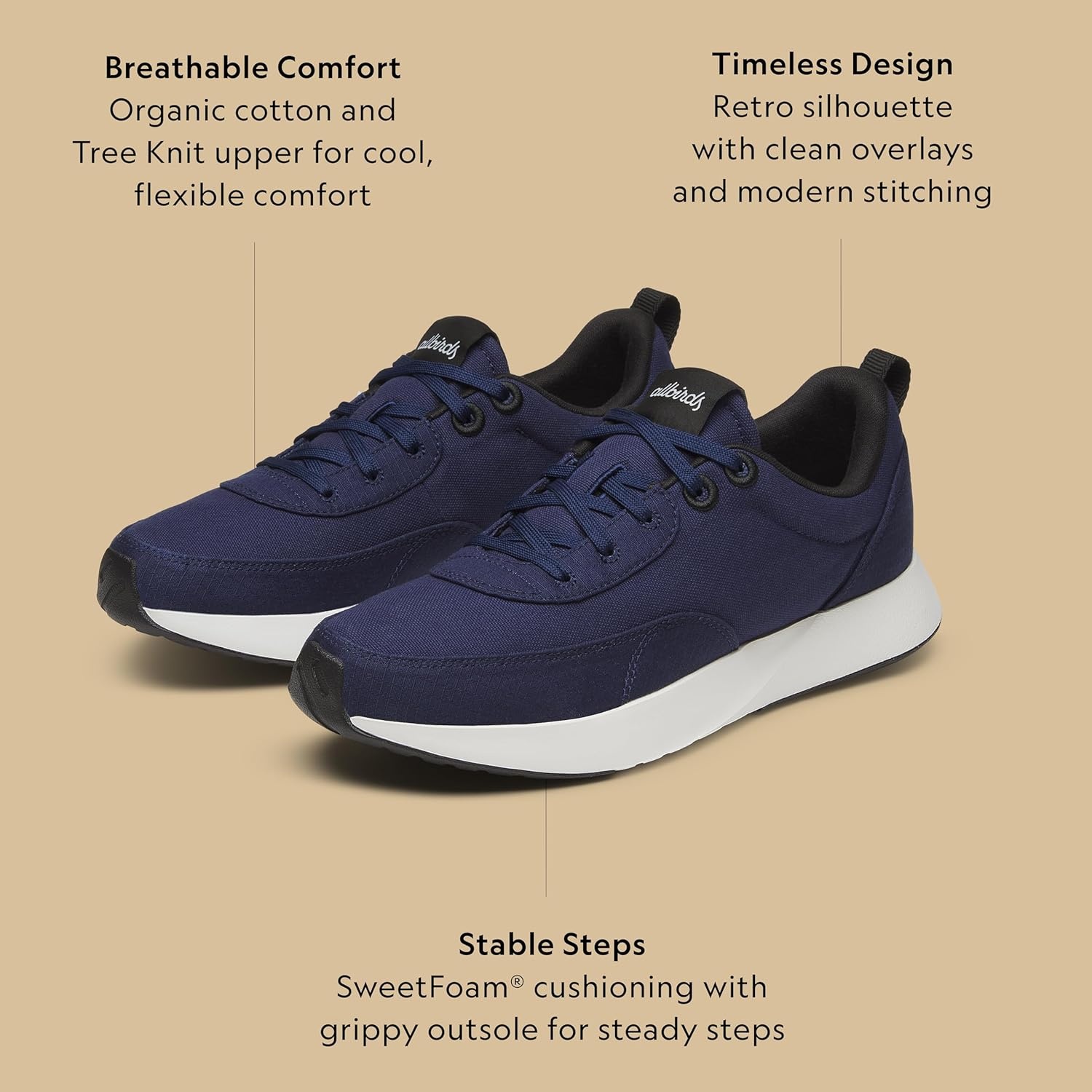 image:imageAllbirds Mens Courier Lightweight RetroInspired Everyday SneakerDeep Navy Natural White Sole