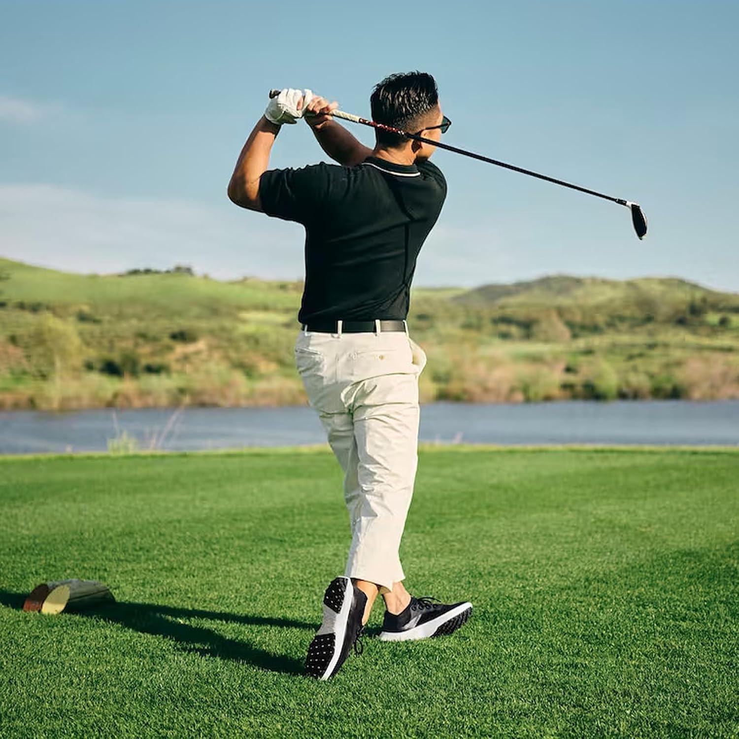image:imageAllbirds Mens Golf Dasher Lightweight Golf Sneaker ShoesNatural Black Dark Grey Blizzard Sole