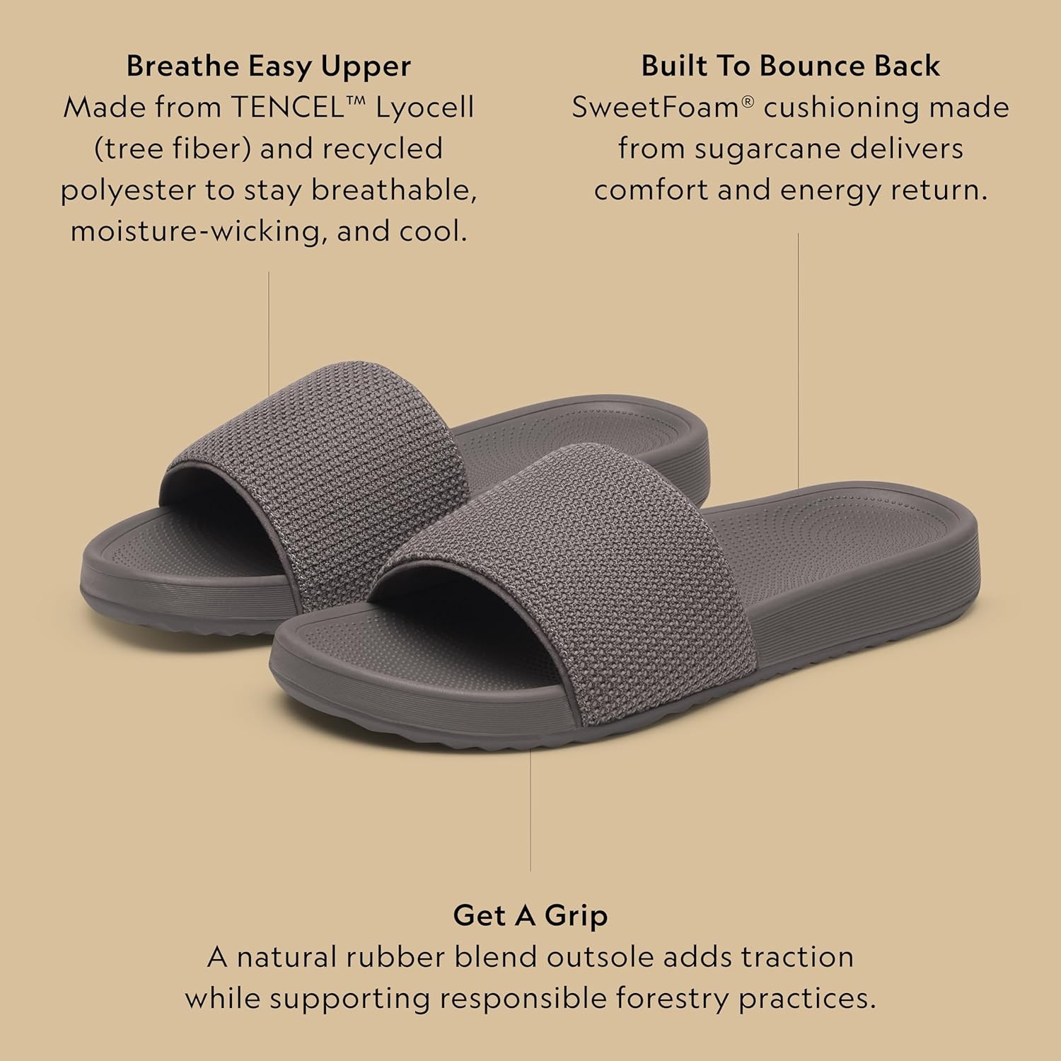 image:imageAllbirds Mens Slide Cushioned Lightweight Sandals for Everyday StyleAnthracite