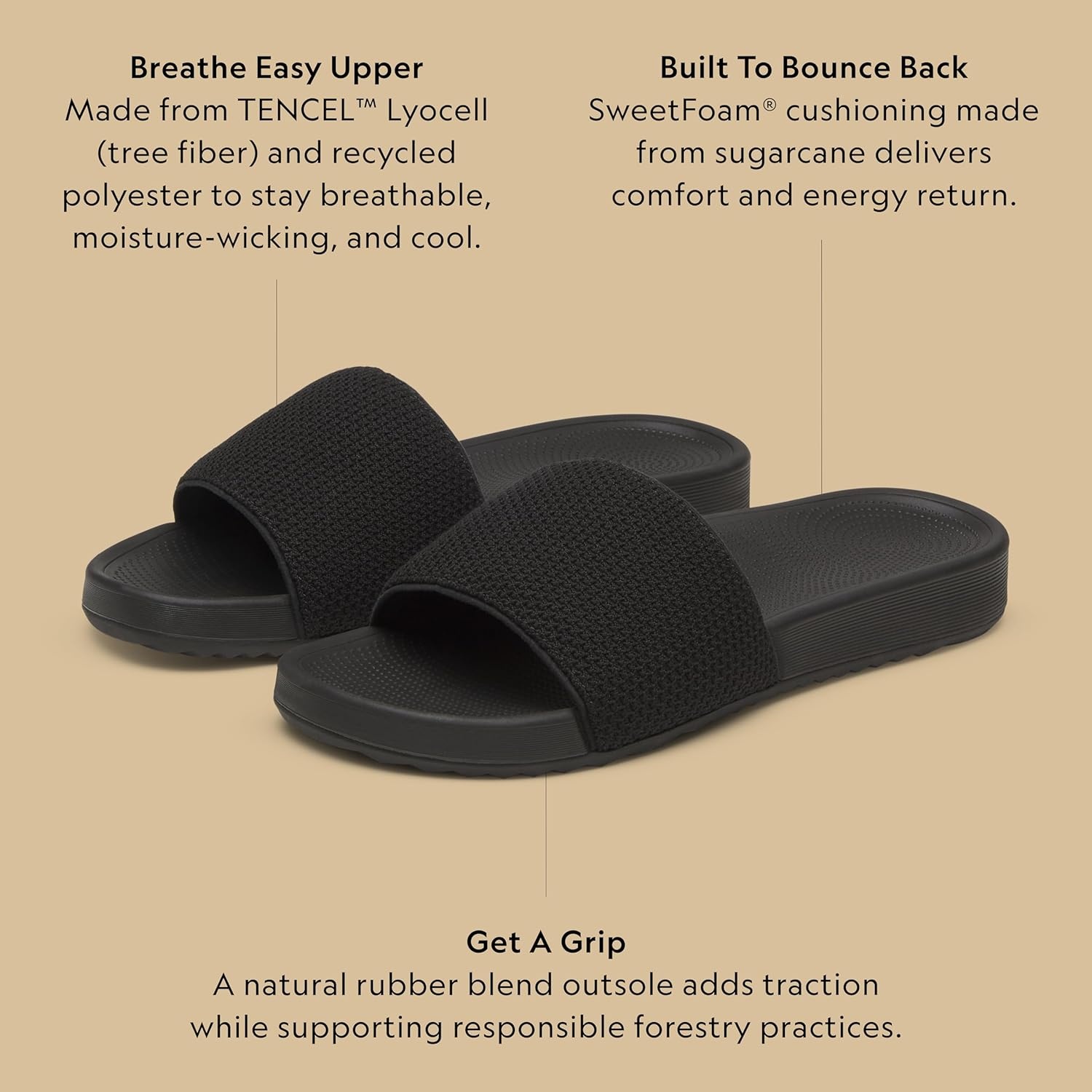 image:imageAllbirds Mens Slide Cushioned Lightweight Sandals for Everyday StyleNatural Black