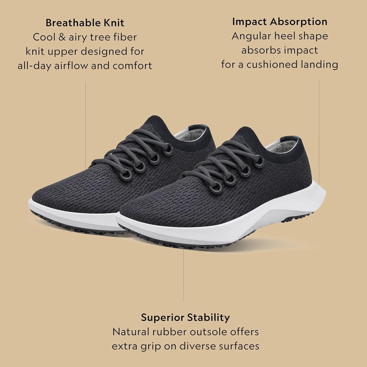 image:imageAllbirds Mens Tree Dasher 2 Active Running amp Walking SneakersNatural Black Blizzard Sole