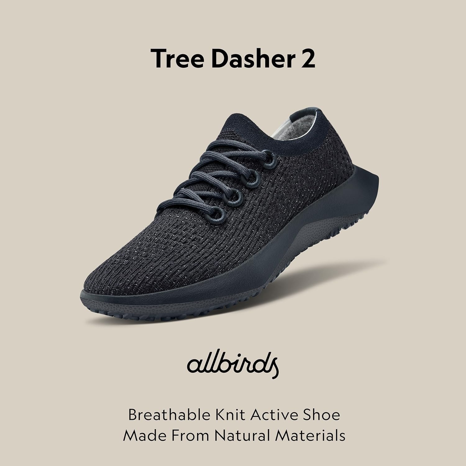 image:imageAllbirds Mens Tree Dasher 2 Active Running amp Walking SneakersNatural Black Natural Black Sole