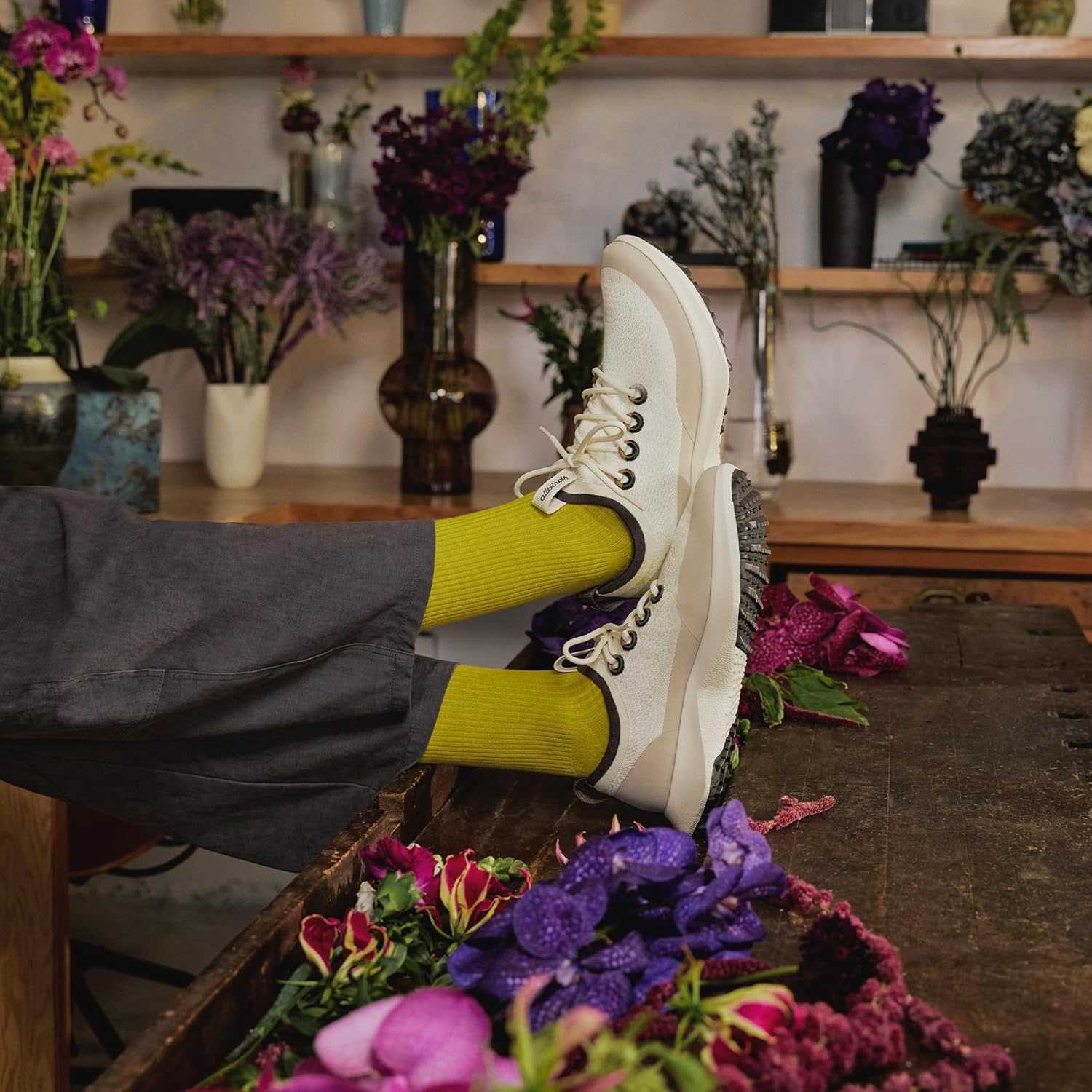 image:imageAllbirds Mens Tree Dasher 2 Utility TrailReady Active SneakerBlizzard Hazy Pine Natural White Sole