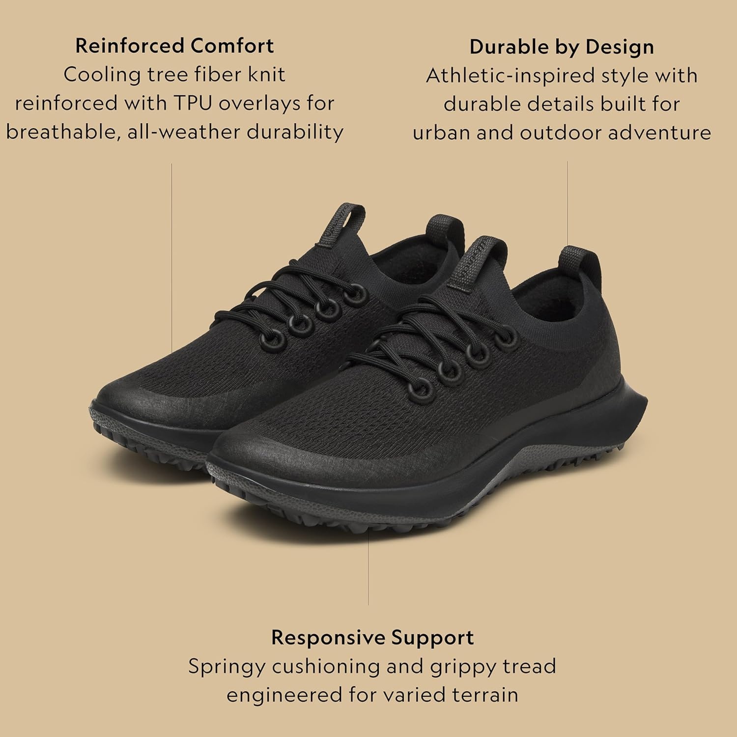 image:imageAllbirds Mens Tree Dasher 2 Utility TrailReady Active SneakerNatural Black Natural Black Sole