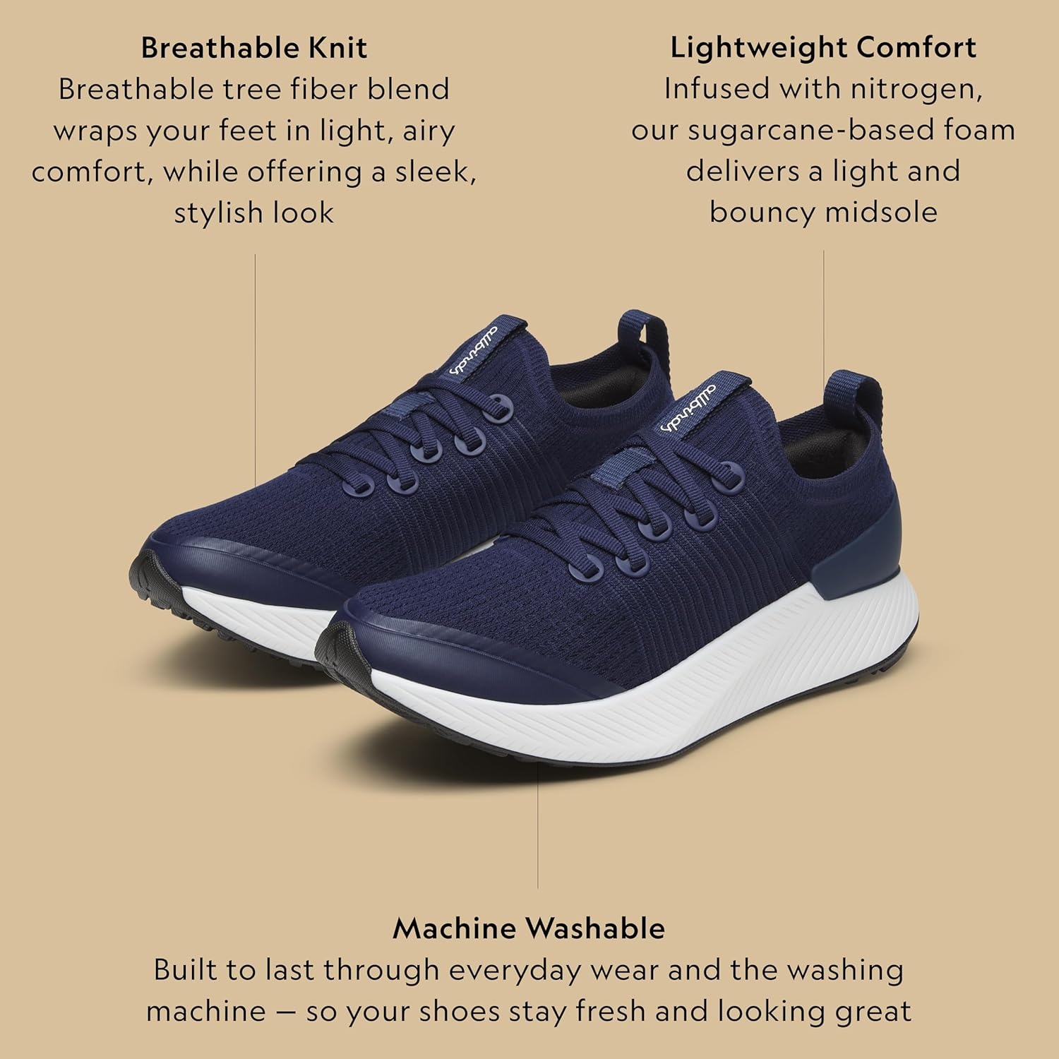 image:imageAllbirds Mens Tree Glider Everyday Active SneakersDeep Navy Blizzard Sole