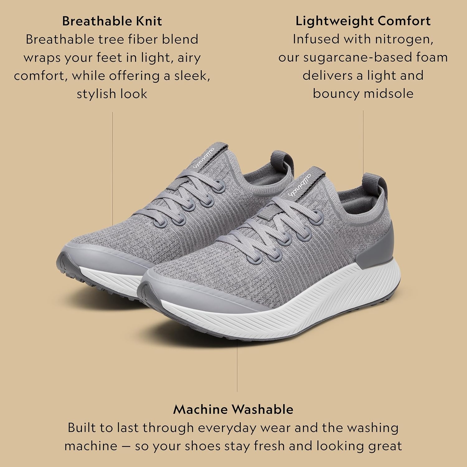 image:imageAllbirds Mens Tree Glider Everyday Active SneakersMedium Grey Light Grey Sole