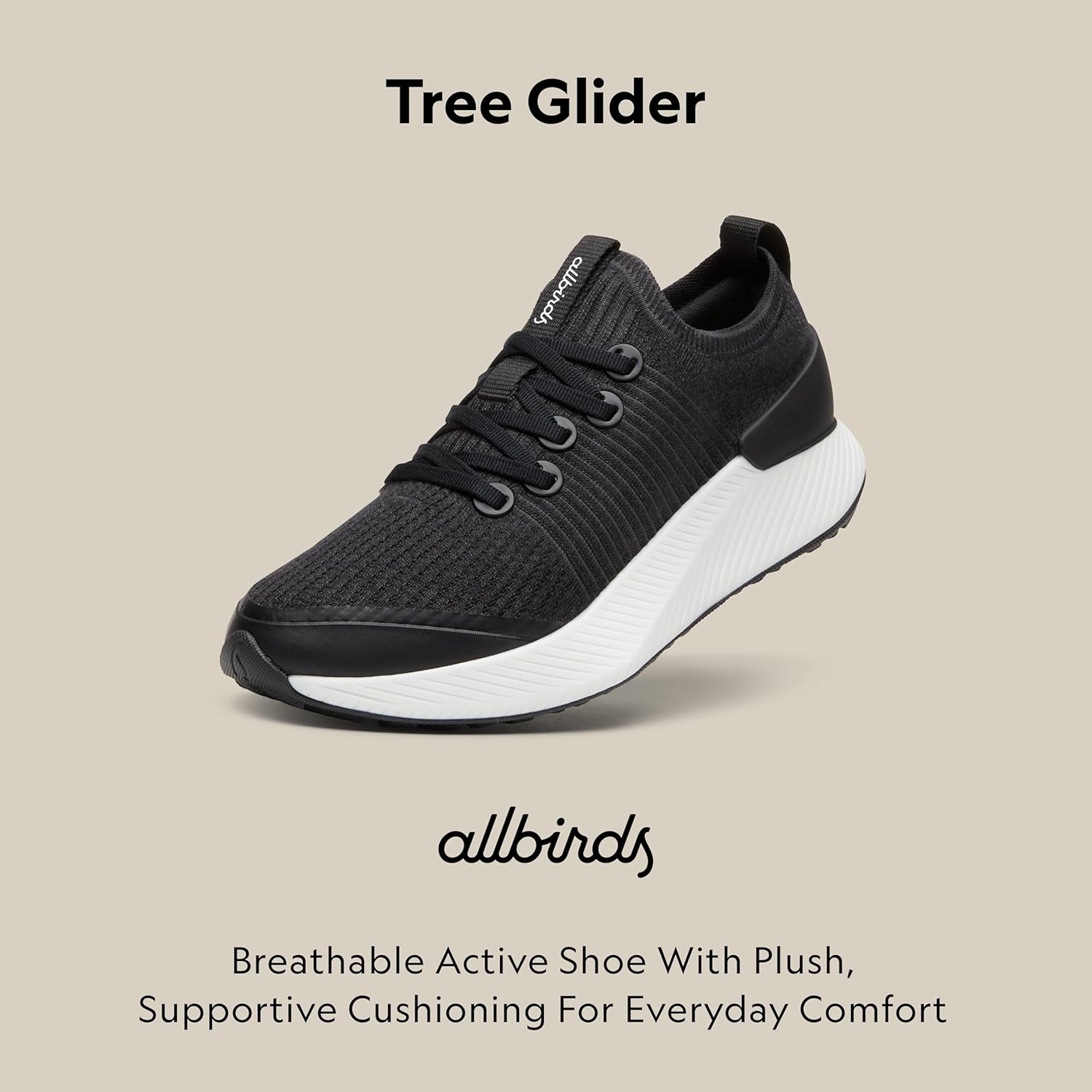 image:imageAllbirds Mens Tree Glider Everyday Active SneakersNatural Black Blizzard Sole