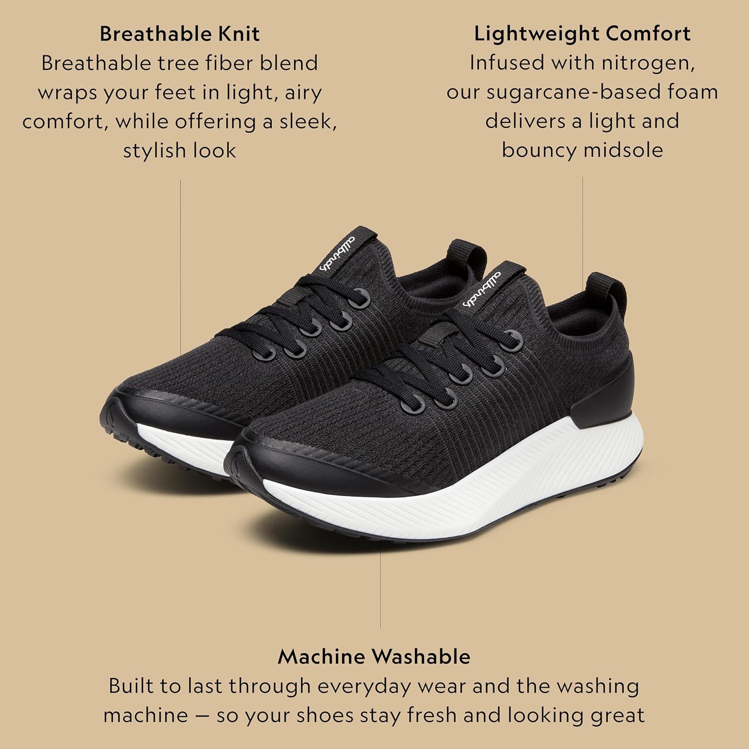image:imageAllbirds Mens Tree Glider Everyday Active SneakersNatural Black Blizzard Sole