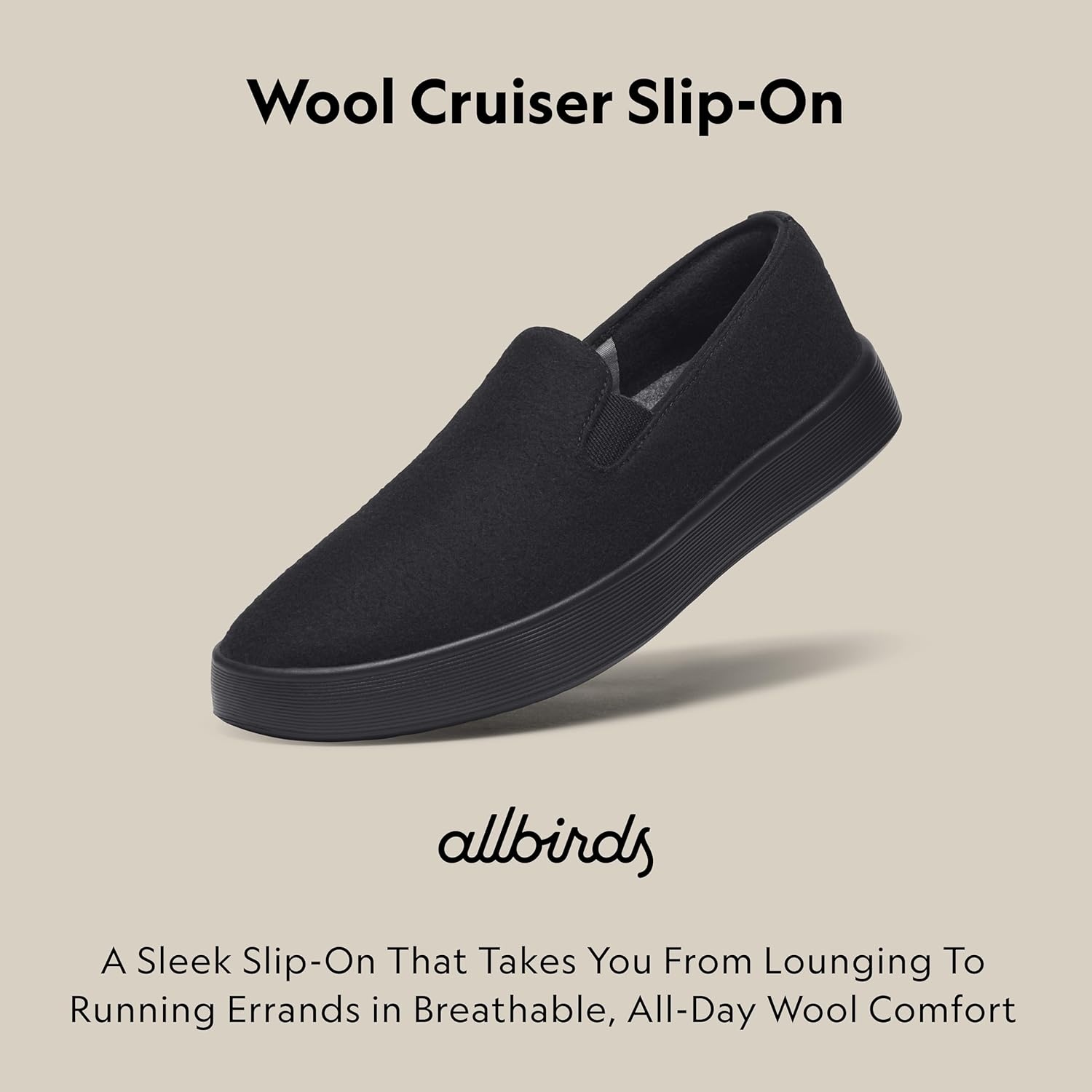 image:imageAllbirds Mens Wool Cruiser SlipOn Comfortable Everyday Sneaker Easy OnOff Walking ShoesNatural Black Natural Black Sole