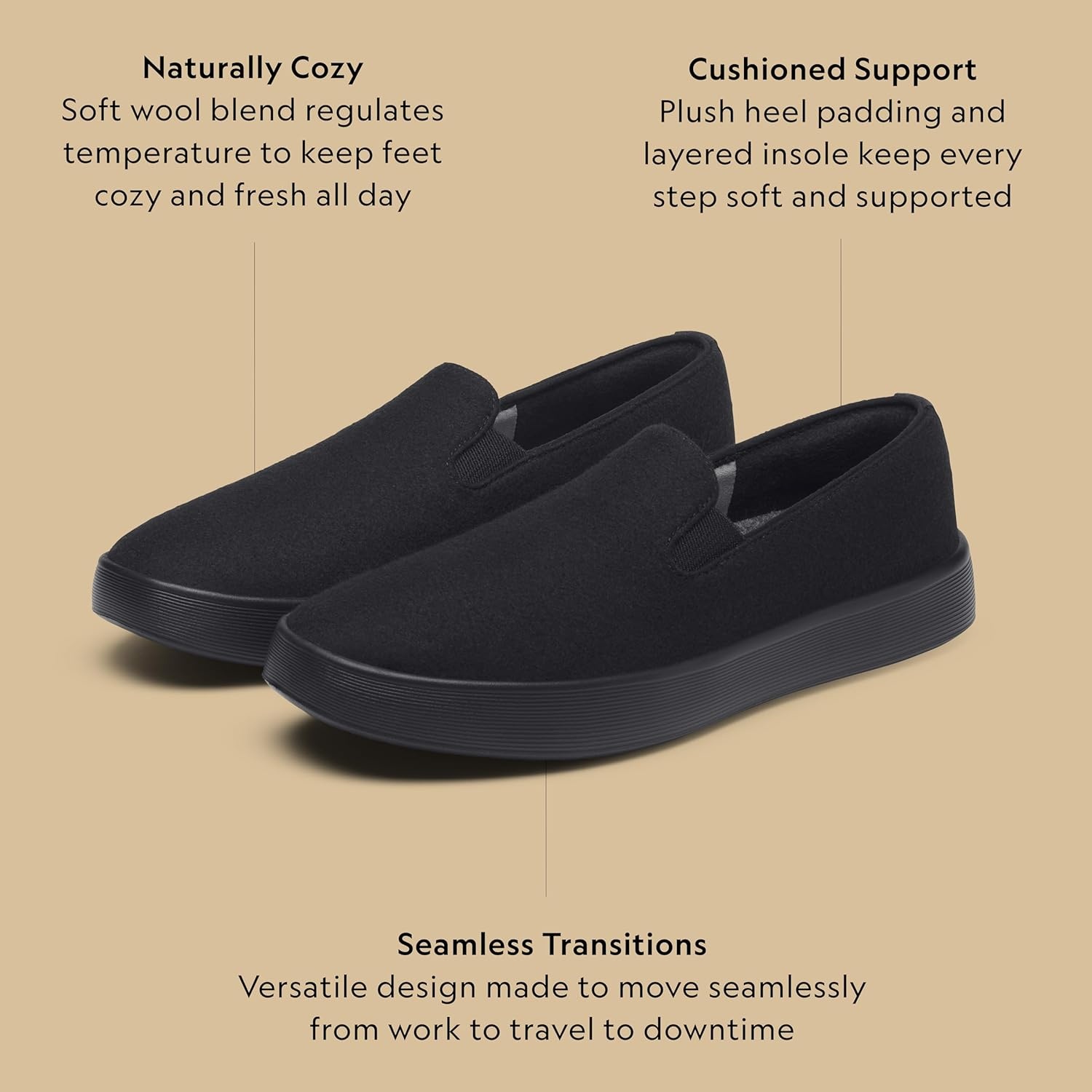 image:imageAllbirds Mens Wool Cruiser SlipOn Comfortable Everyday Sneaker Easy OnOff Walking ShoesNatural Black Natural Black Sole