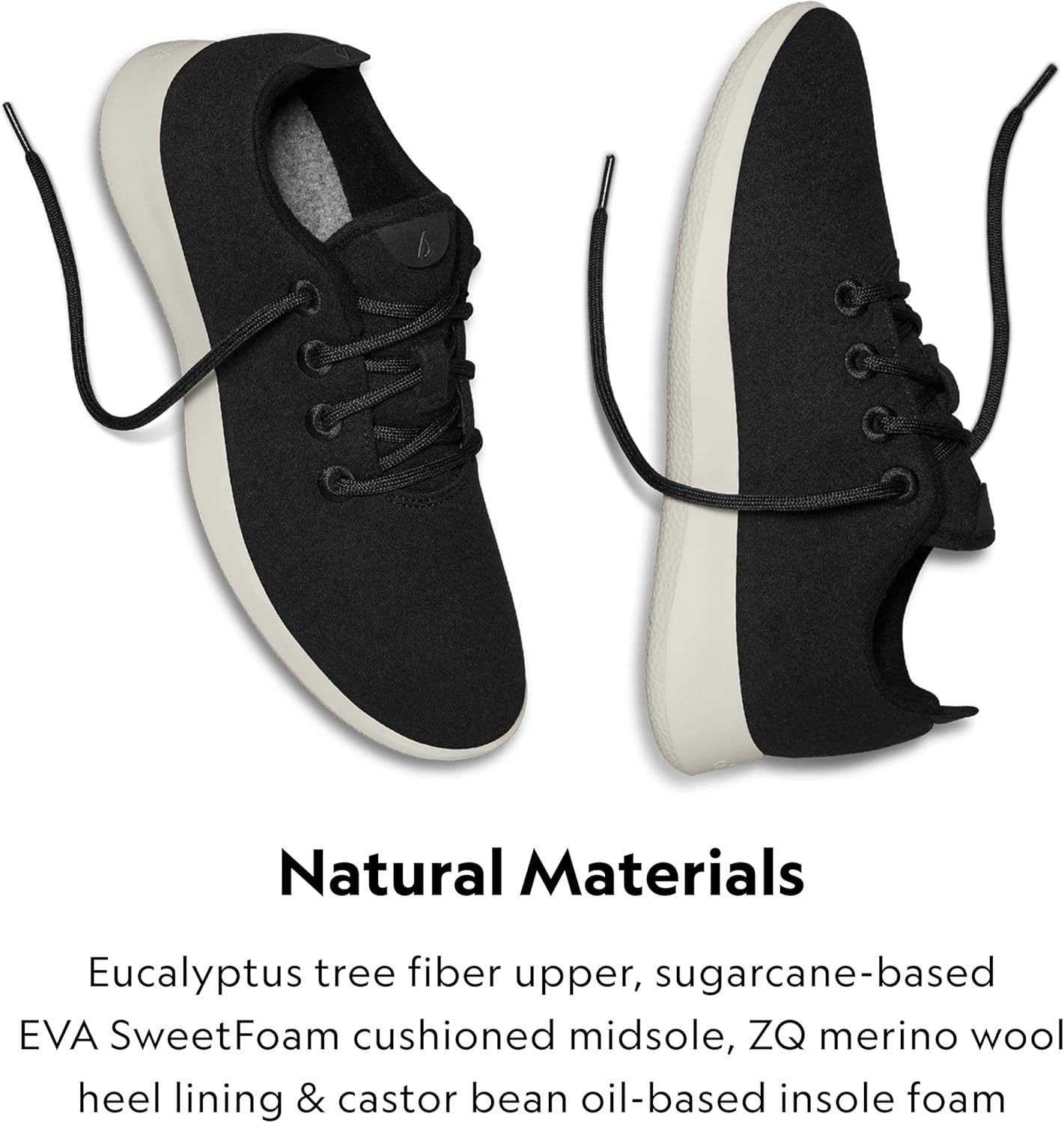image:imageAllbirds Mens Wool Runner Everyday Sneakers Machine Washable Shoe Made with Natural MaterialsTrue Black Cream Sole