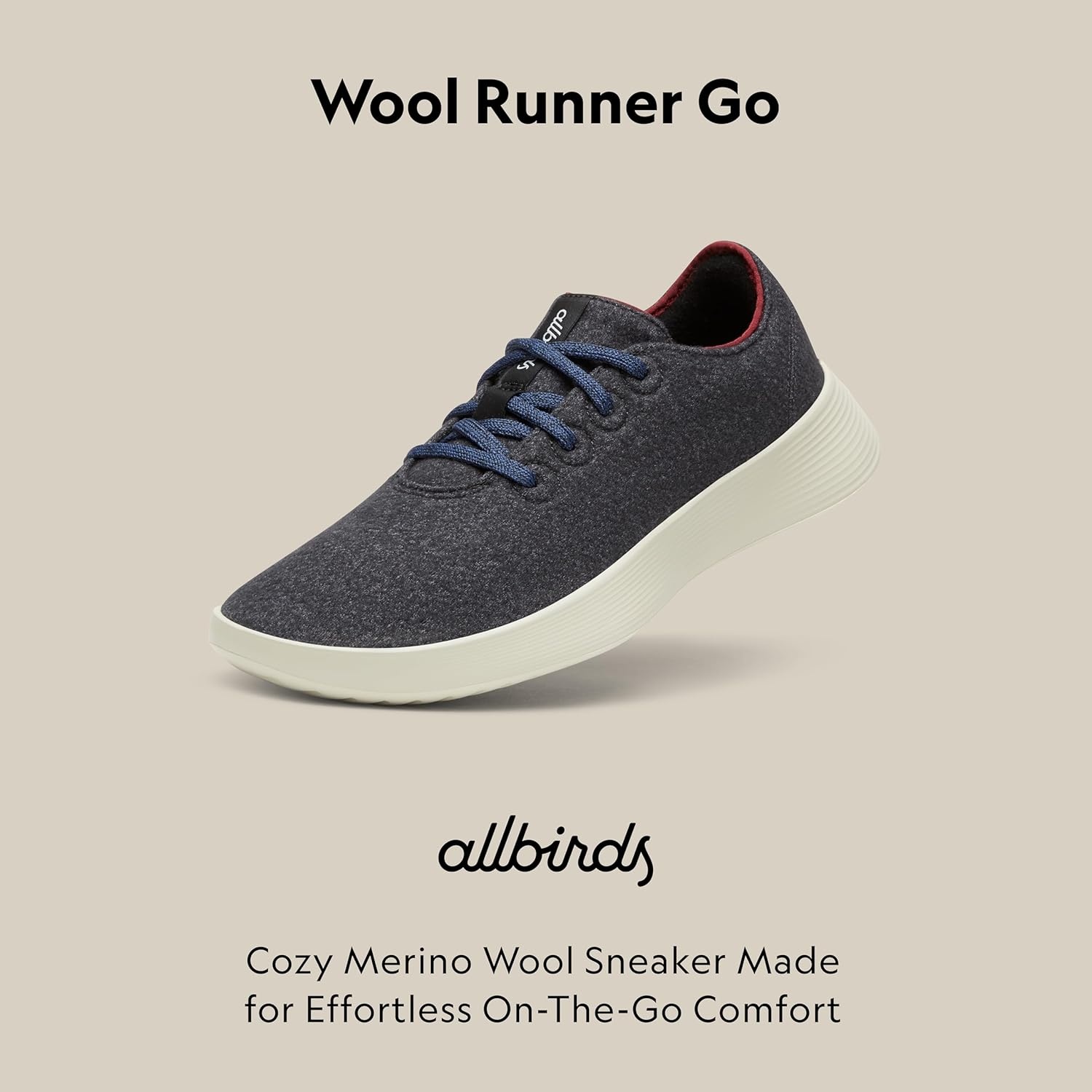 image:imageAllbirds Mens Wool Runner Go Breathable Merino Wool SneakersDark GreyThunder Red Arid Beige