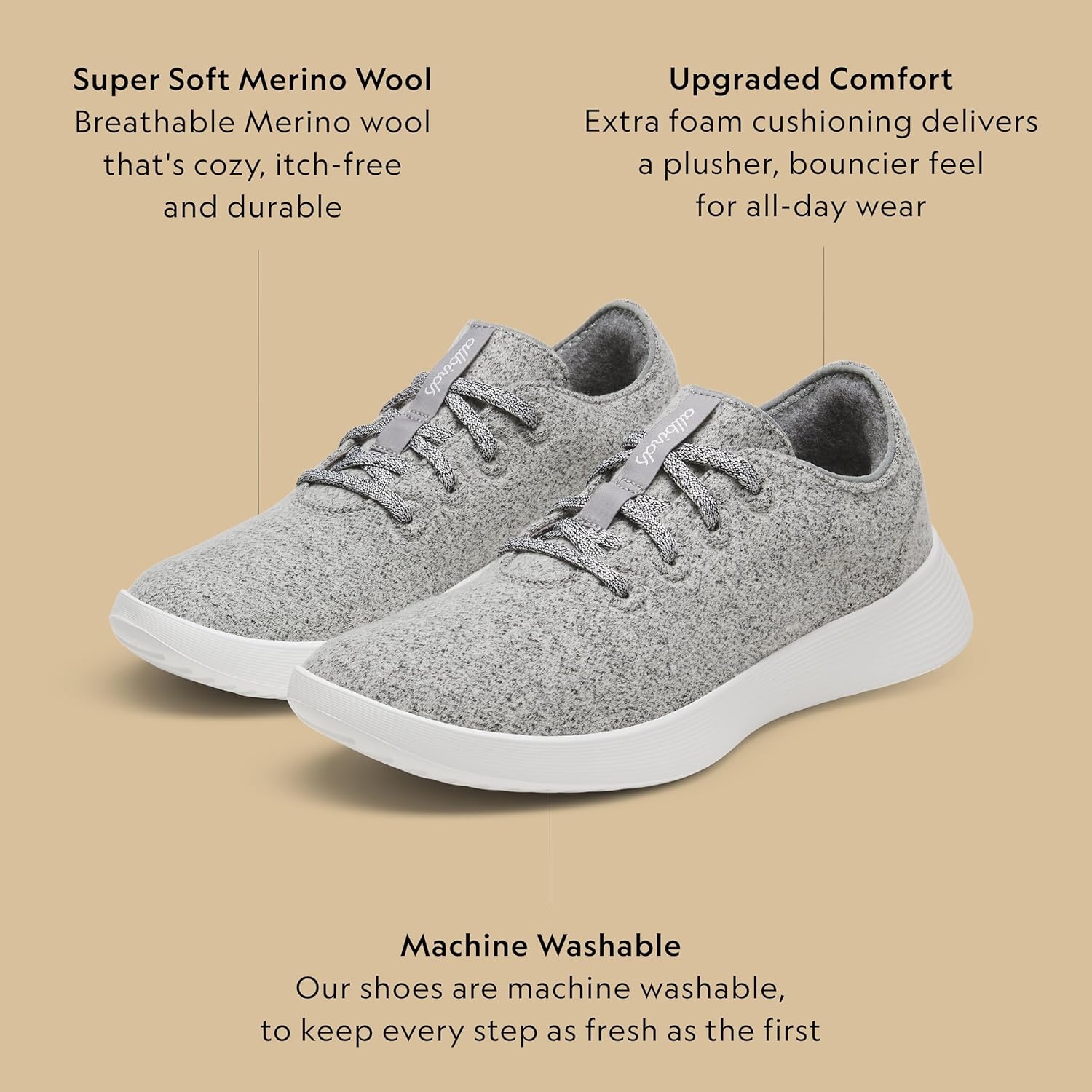 image:imageAllbirds Mens Wool Runner Go Breathable Merino Wool SneakersMedium Grey Blizzard Sole