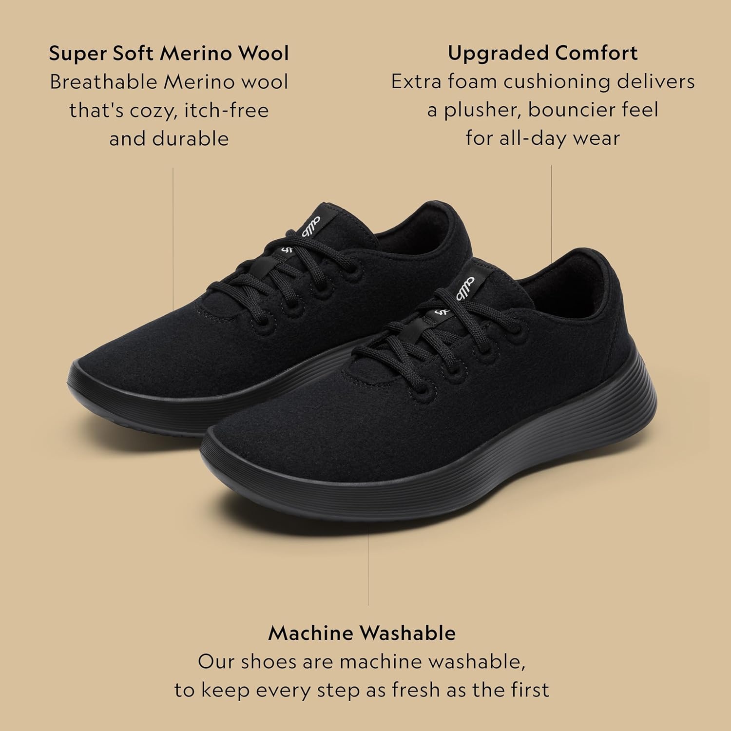 image:imageAllbirds Mens Wool Runner Go Breathable Merino Wool SneakersNatural Black Natural Black Sole