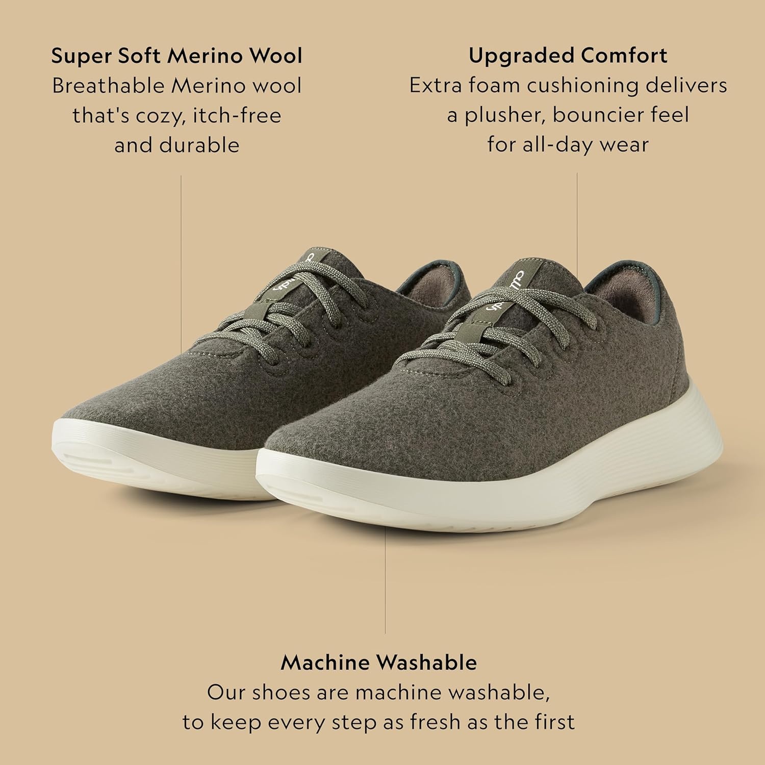 image:imageAllbirds Mens Wool Runner Go Breathable Merino Wool SneakersRugged Green Stony Cream Sole