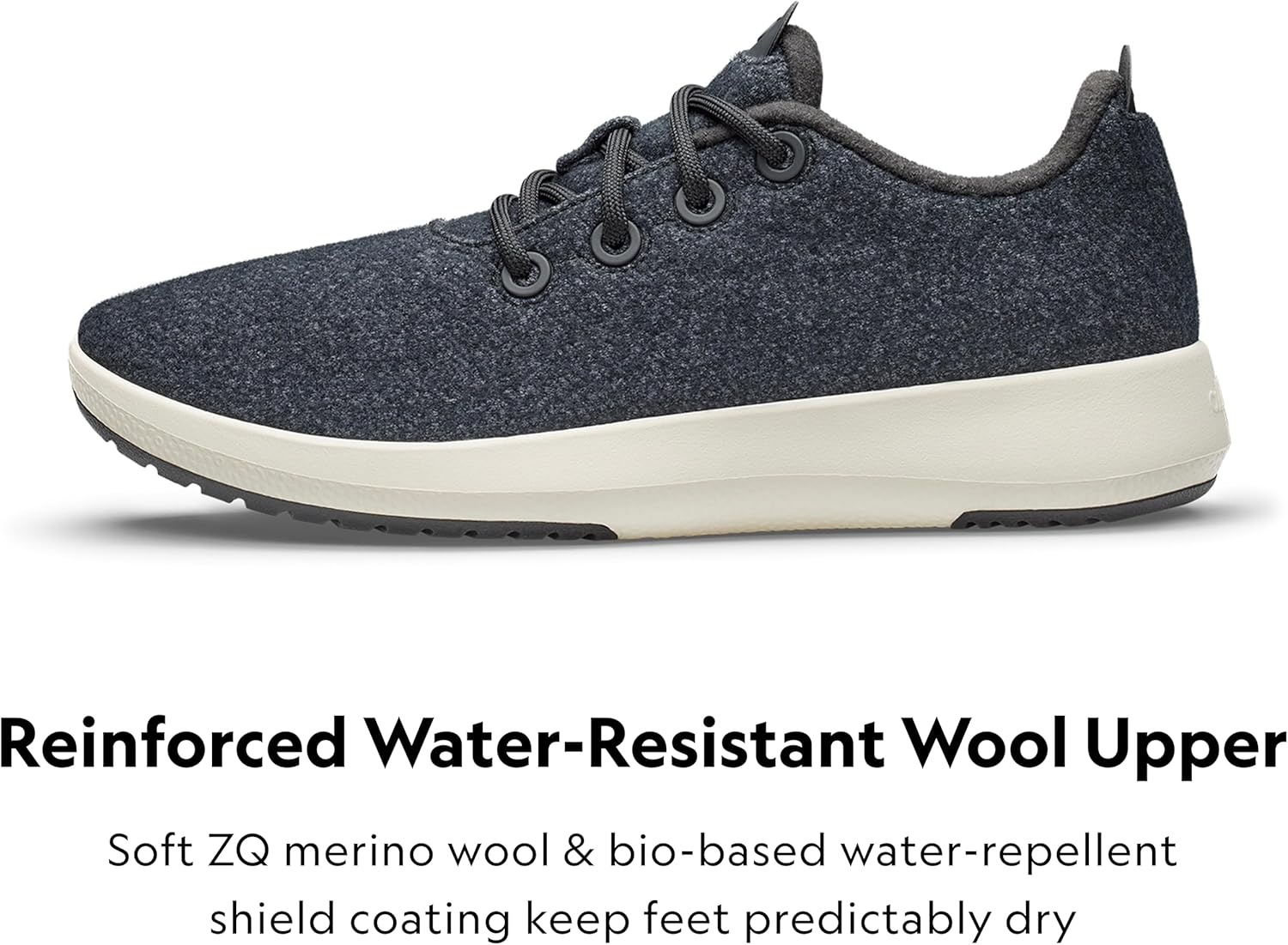 image:imageAllbirds Mens Wool Runner Mizzle WaterRepellent Breathable Casual Walking Sneakers Made with EcoFriendly Merino WoolNatural Black Natural White Sole