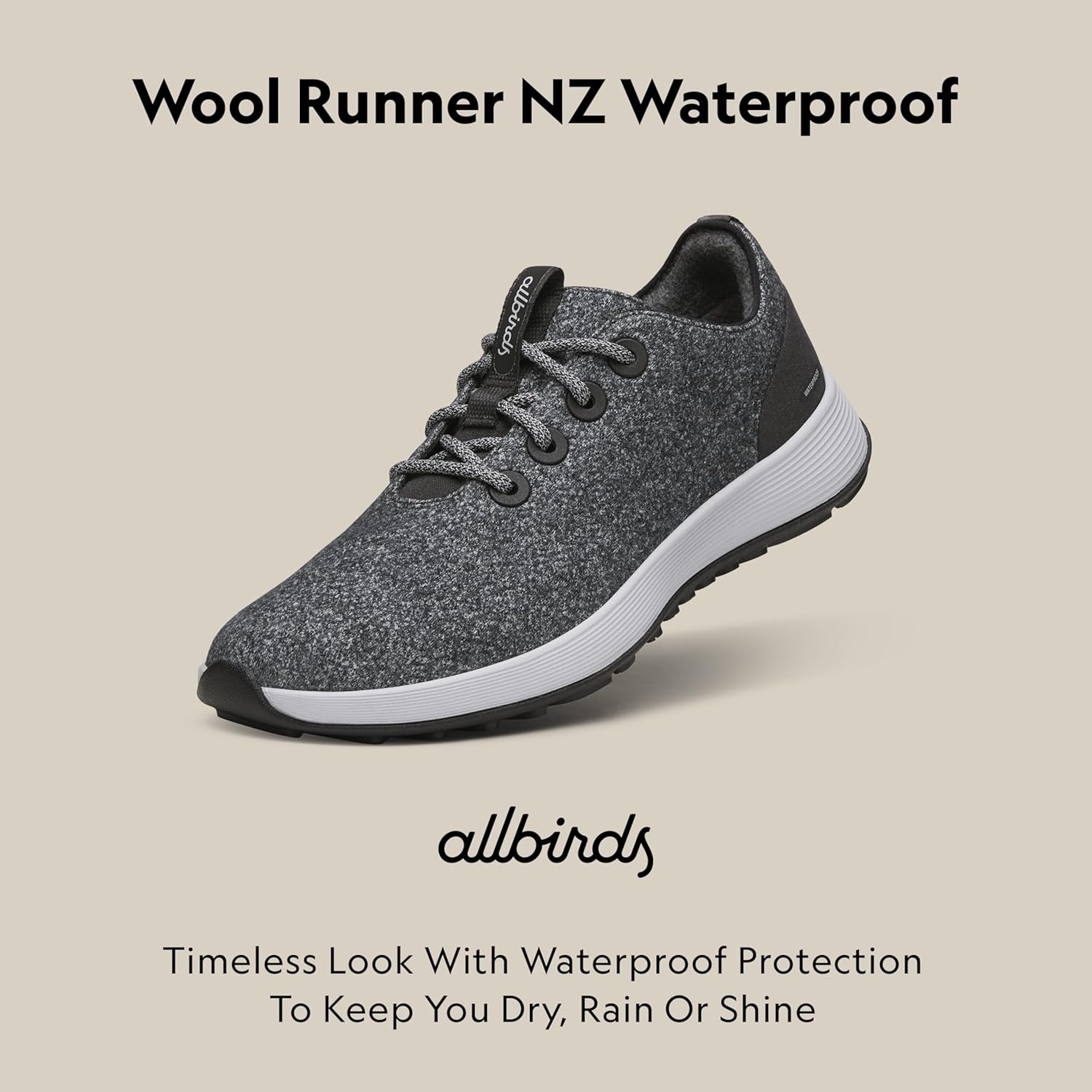 image:imageAllbirds Mens Wool Runner NZ Waterproof Comfortable Everyday Weatherproof SneakersDark Grey Light Grey Sole