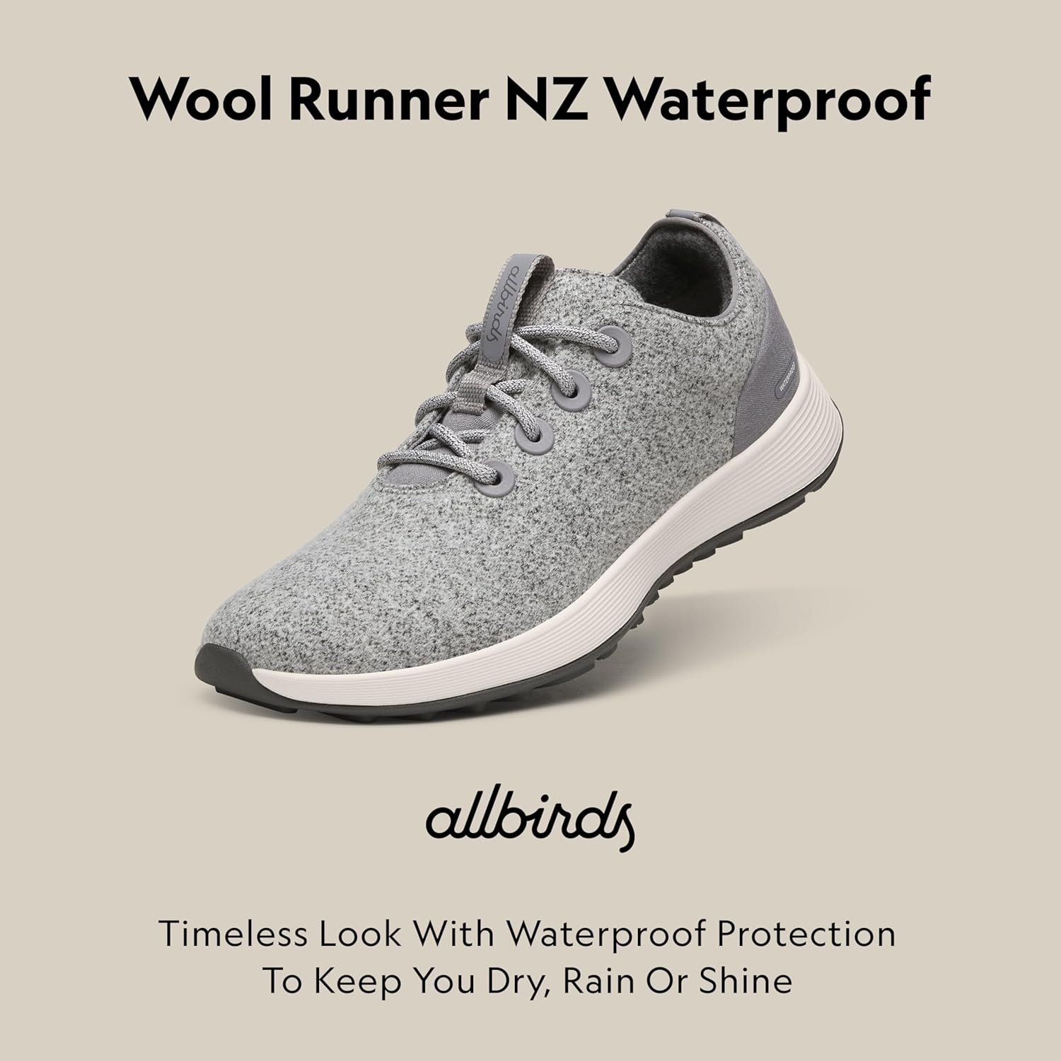 image:imageAllbirds Mens Wool Runner NZ Waterproof Comfortable Everyday Weatherproof SneakersMedium Grey Natural White Sole