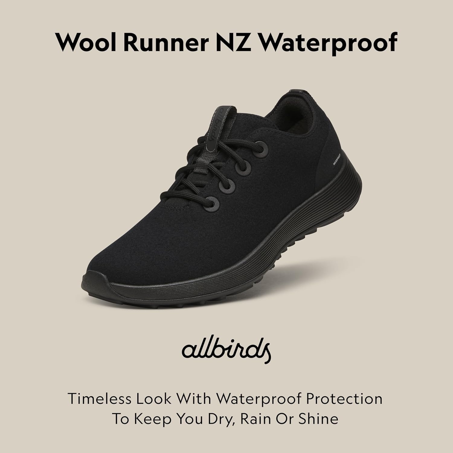 image:imageAllbirds Mens Wool Runner NZ Waterproof Comfortable Everyday Weatherproof SneakersNatural Black Natural Black Sole