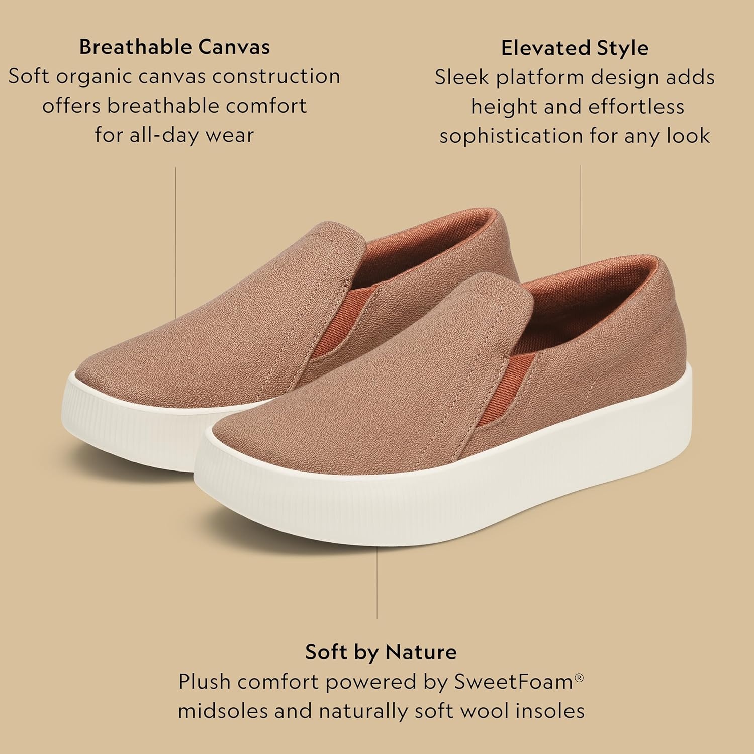 image:imageAllbirds Womens Lounger Lift SlipOn Platform Sneaker Everyday Casual ShoesTaupe Blush Natural White Sole