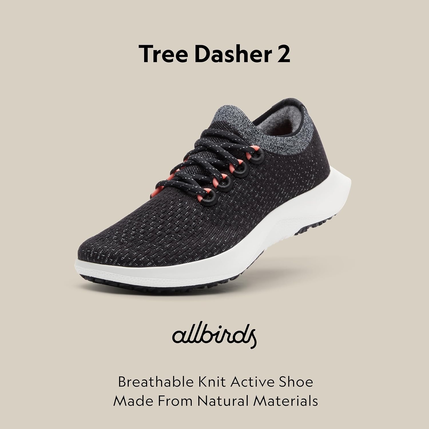 image:imageAllbirds Womens Tree Dasher 2 Active Running amp Walking SneakersNatural Black Bloom Coral Blizzard Sole