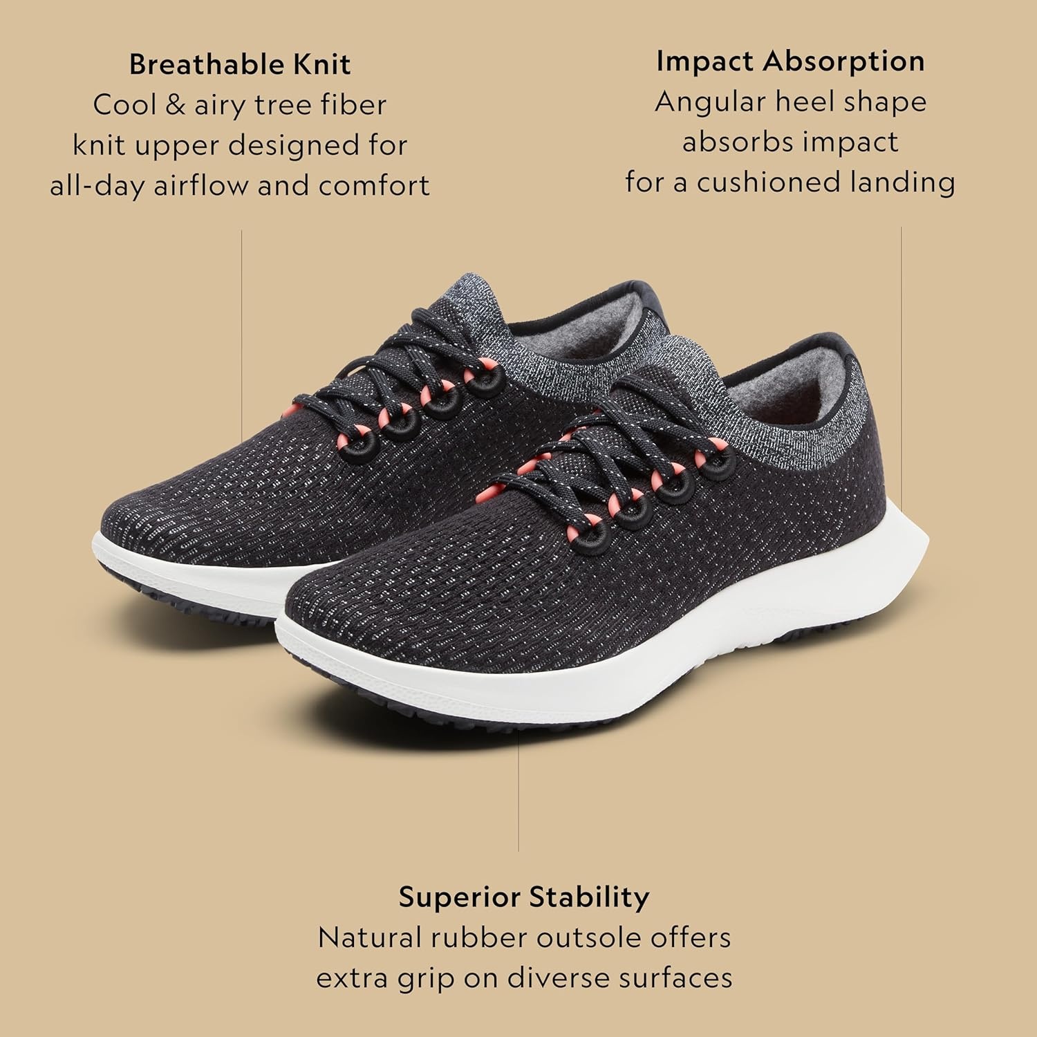 image:imageAllbirds Womens Tree Dasher 2 Active Running amp Walking SneakersNatural Black Bloom Coral Blizzard Sole