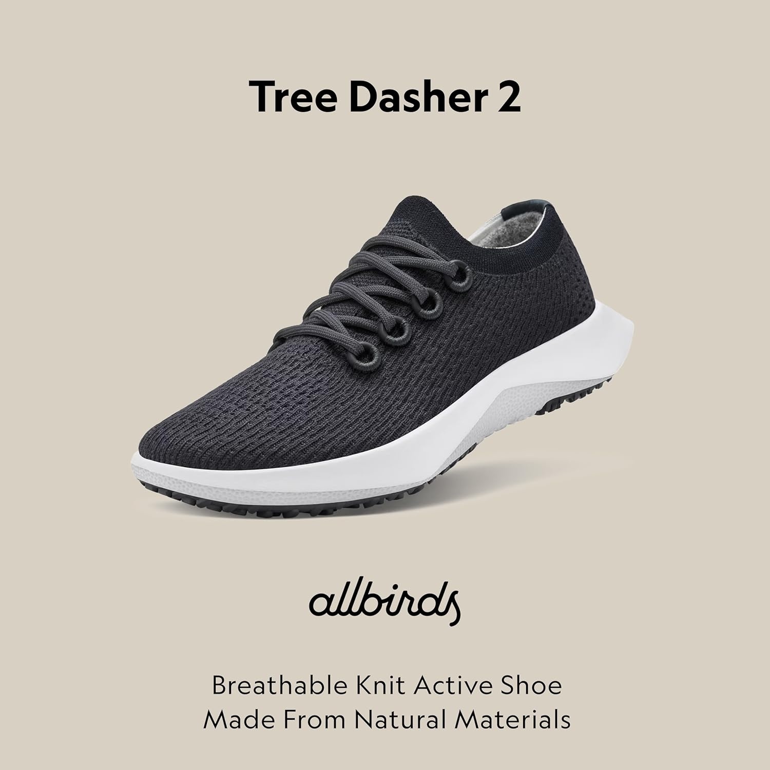 image:imageAllbirds Womens Tree Dasher 2 Active Running amp Walking SneakersNatural Black Blizzard Sole