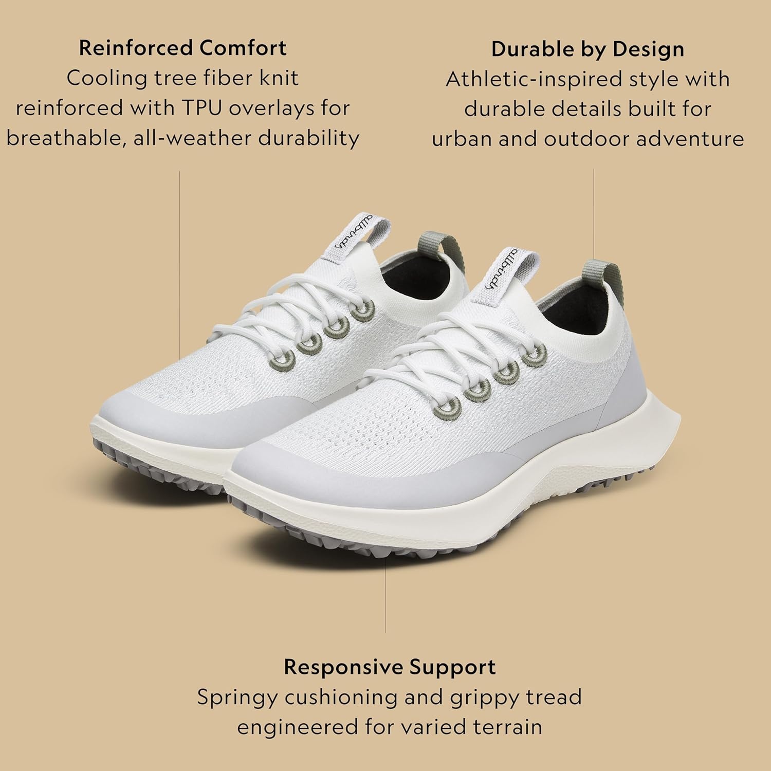 image:imageAllbirds Womens Tree Dasher 2 Utility TrailReady Active SneakerBlizzard Hazy Pine Natural White Sole
