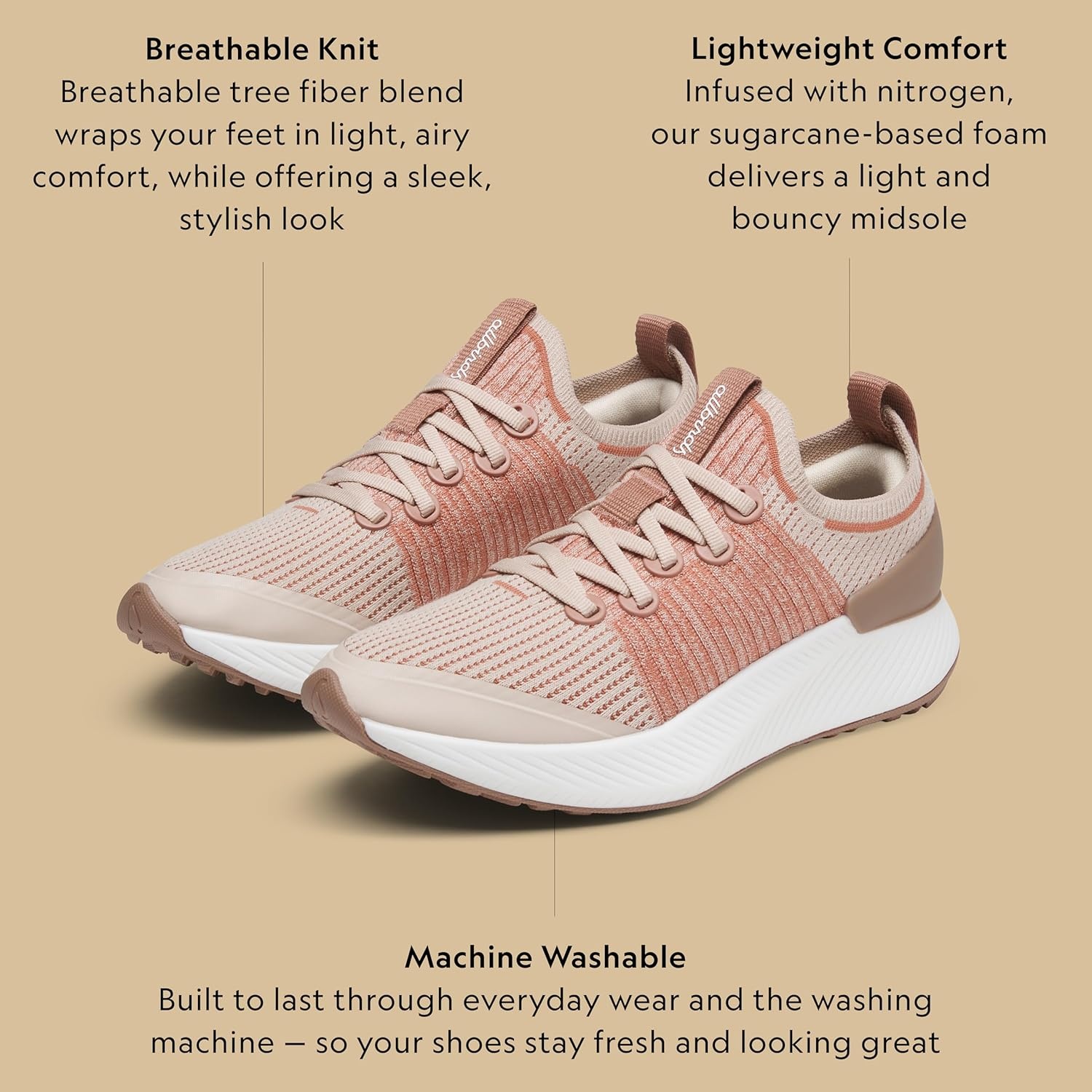 image:imageAllbirds Womens Tree Glider Everyday Active SneakersBeige Blush Blizzard Sole