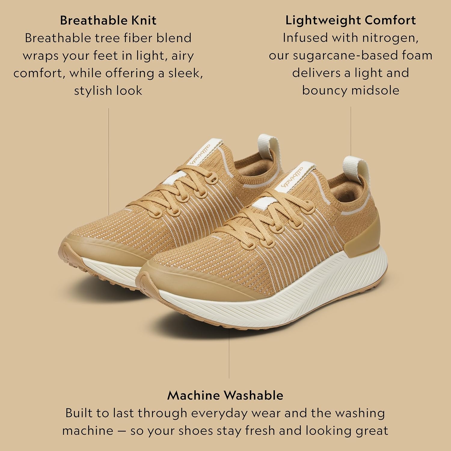 image:imageAllbirds Womens Tree Glider Everyday Active SneakersStony Beige Stony Cream Sole