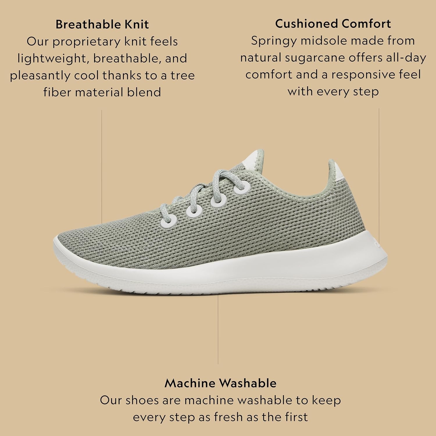 image:imageAllbirds Womens Tree Runner Everyday Sneakers Machine Washable Shoe Made with Natural MaterialsHazy Pine Natural White Sole