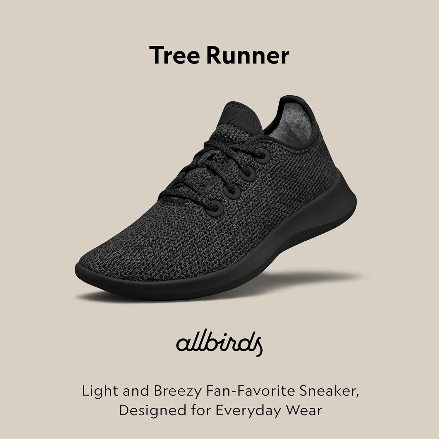 image:imageAllbirds Womens Tree Runner Everyday Sneakers Machine Washable Shoe Made with Natural MaterialsJet Black Black Sole
