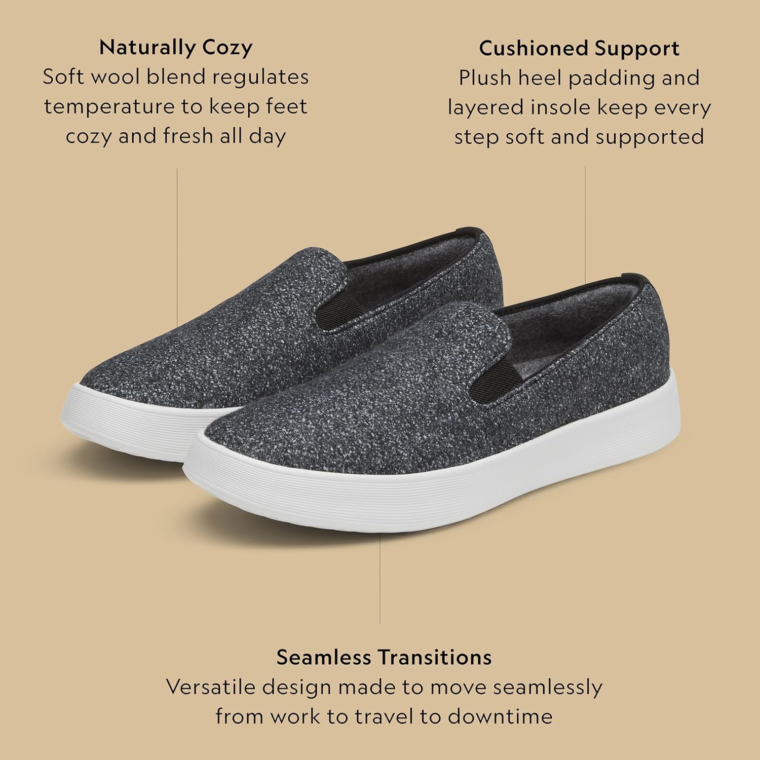 image:imageAllbirds Womens Wool Cruiser SlipOn Comfortable Everyday Sneaker Easy OnOff Walking ShoesDark Grey Light Grey Sole