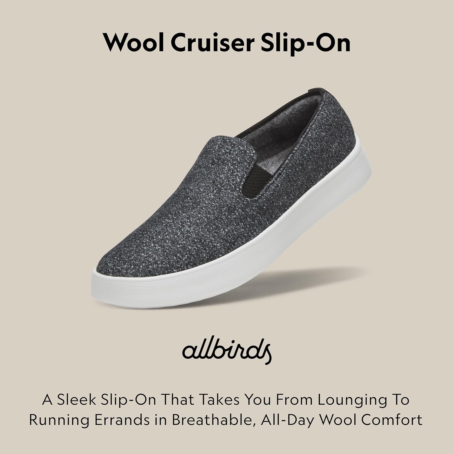 image:imageAllbirds Womens Wool Cruiser SlipOn Comfortable Everyday Sneaker Easy OnOff Walking ShoesDark Grey Light Grey Sole