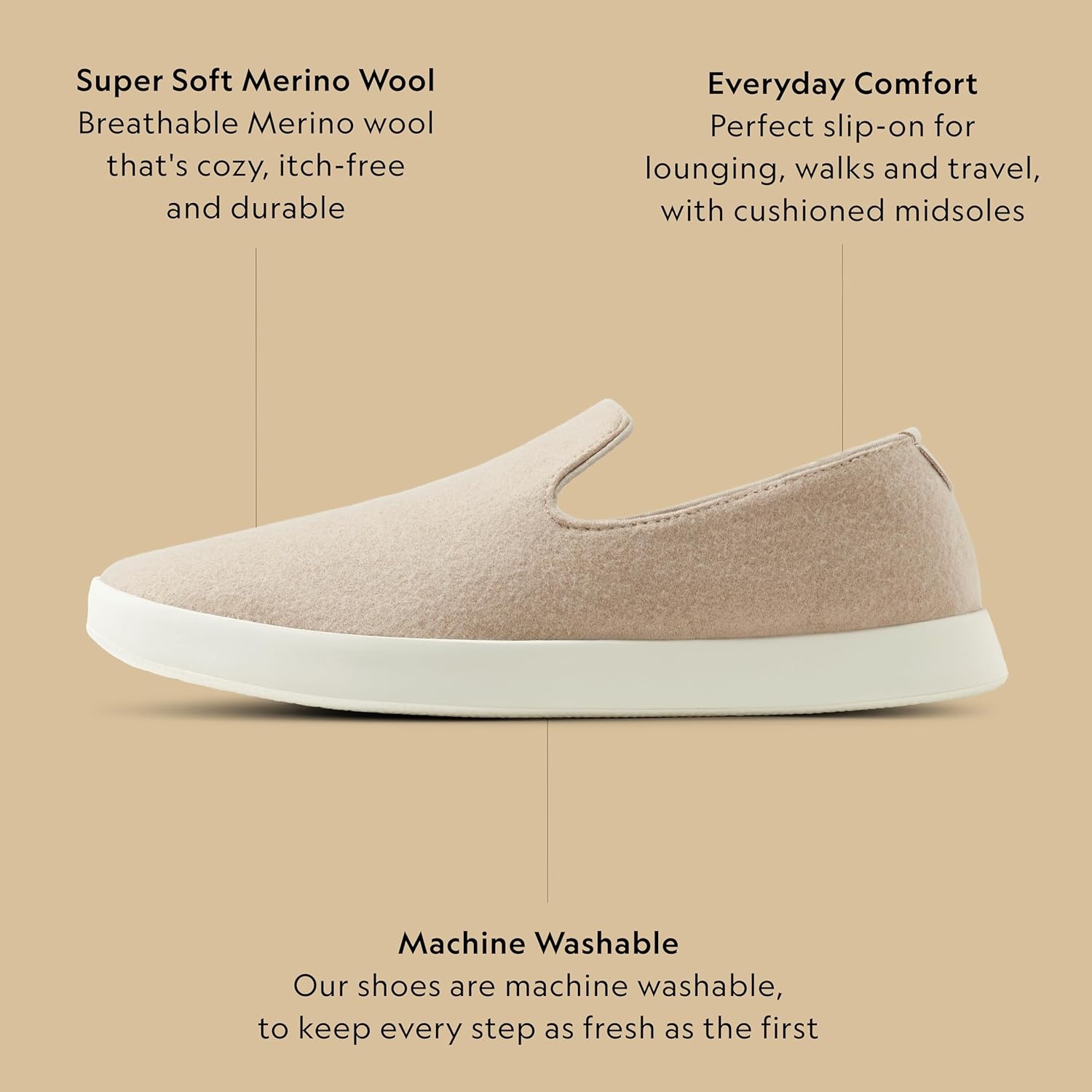 image:imageAllbirds Womens Wool Lounger Everyday SlipOn SneakersRugged Beige Natural White Sole