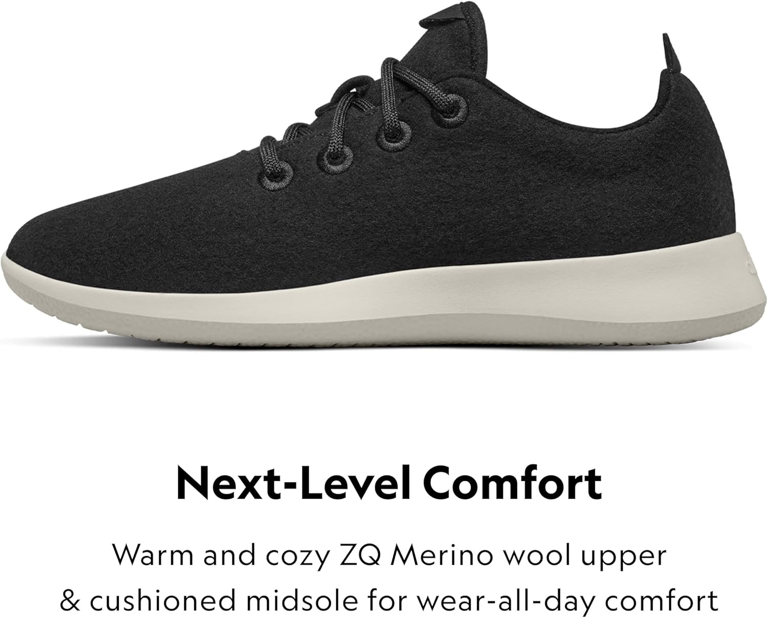 image:imageAllbirds Womens Wool Runner Everyday Sneakers Machine Washable Shoe Made with Natural MaterialsTrue Black Cream Sole