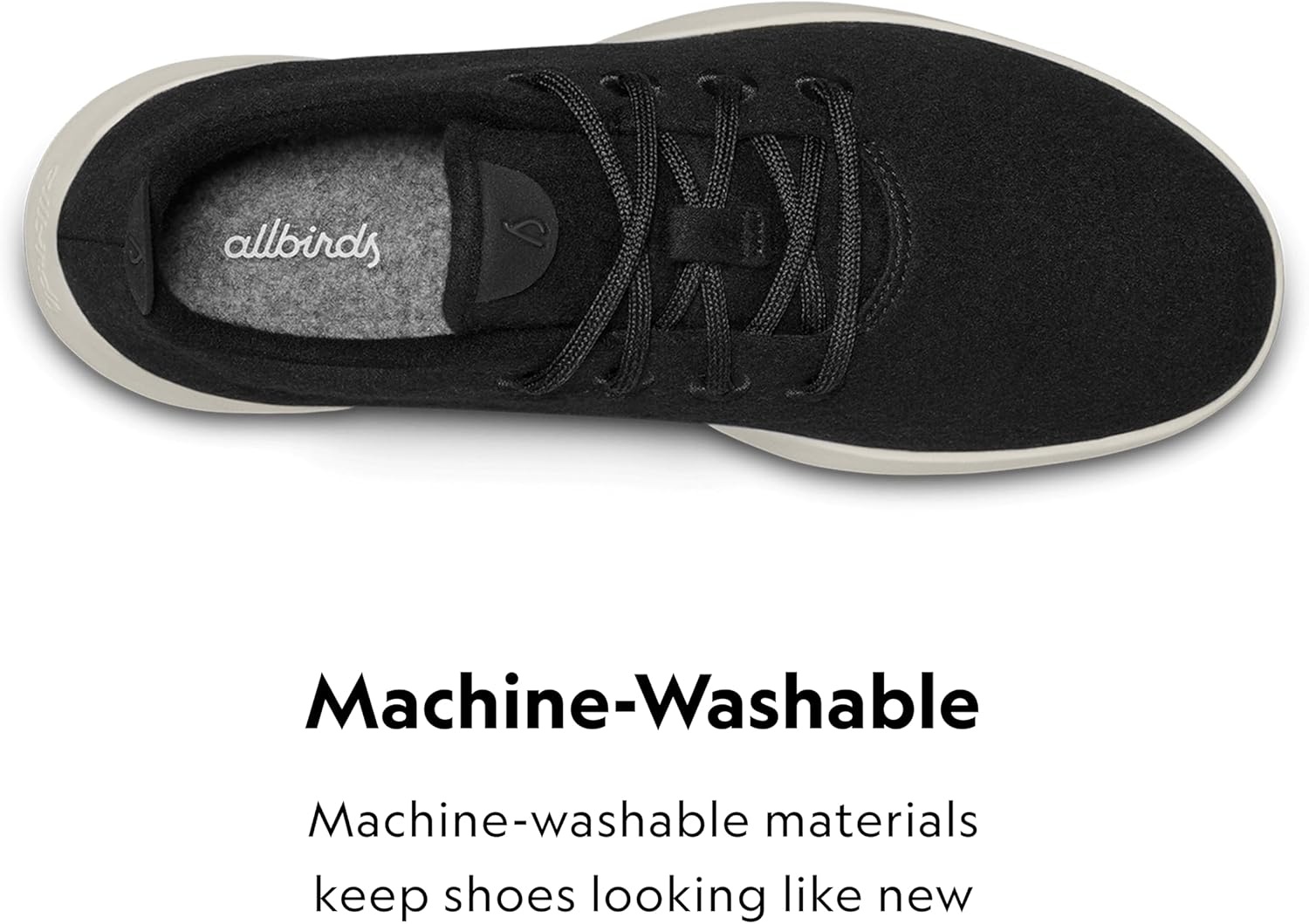 image:imageAllbirds Womens Wool Runner Everyday Sneakers Machine Washable Shoe Made with Natural MaterialsTrue Black Cream Sole