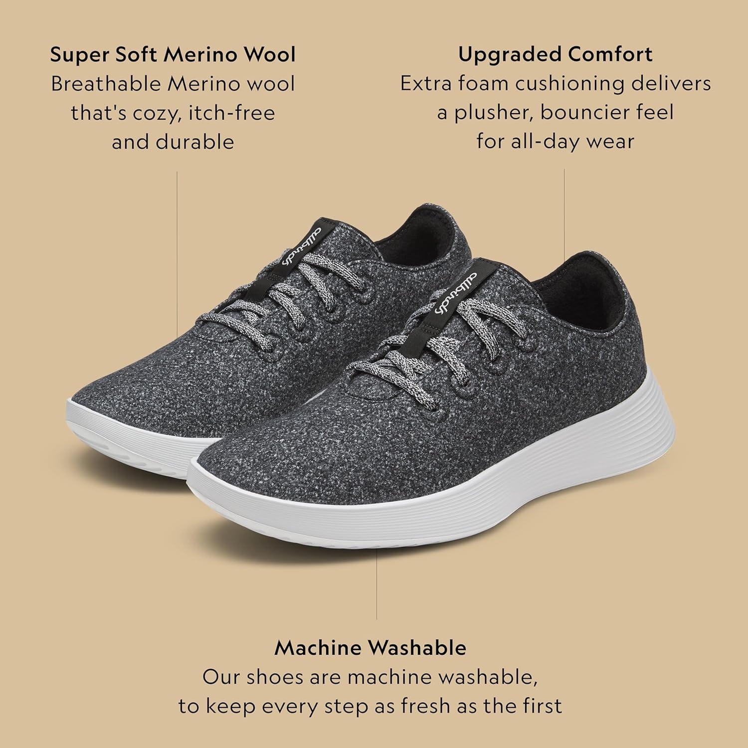 image:imageAllbirds Womens Wool Runner Go Breathable Merino Wool SneakersDark Grey Light Grey Sole