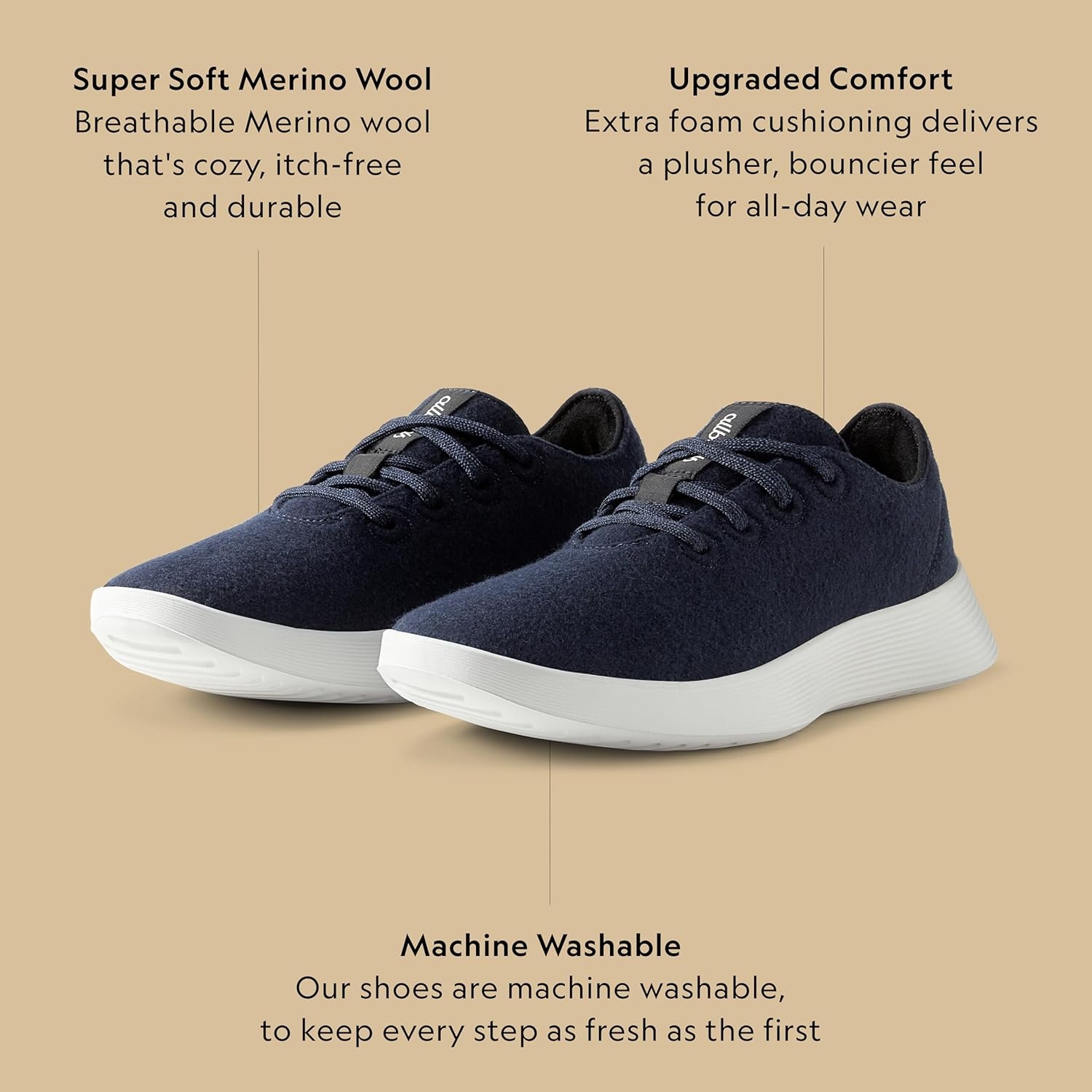image:imageAllbirds Womens Wool Runner Go Breathable Merino Wool SneakersDeep Navy Blizzard Sole