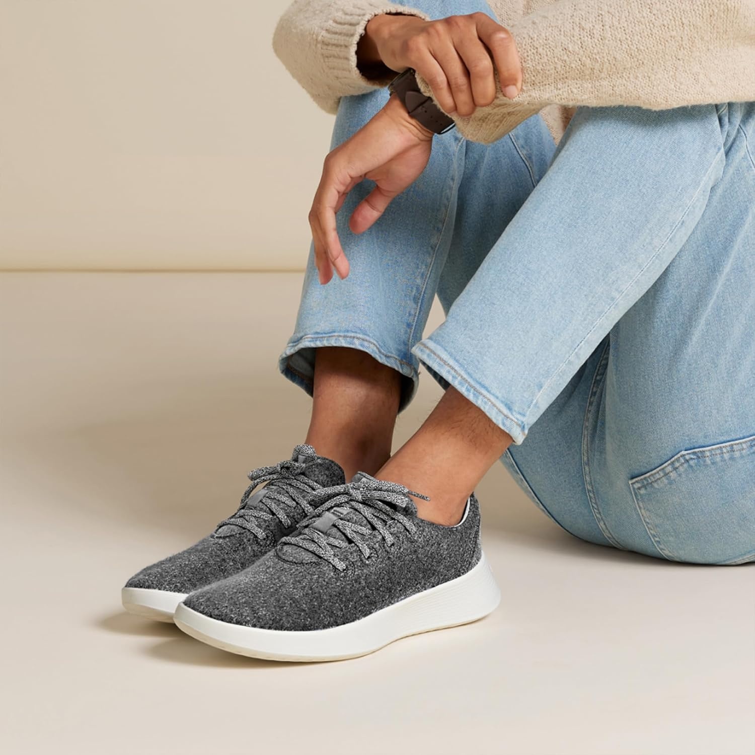 image:imageAllbirds Womens Wool Runner Go Breathable Merino Wool SneakersLight Grey True Navy Blizzard Sole
