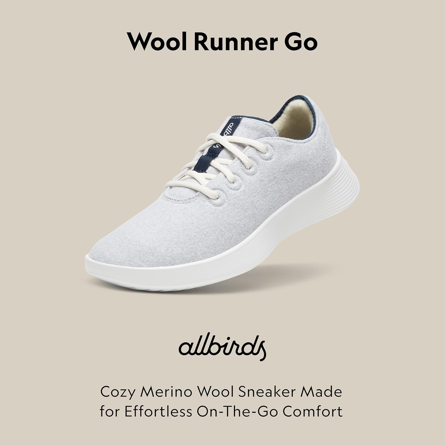 image:imageAllbirds Womens Wool Runner Go Breathable Merino Wool SneakersLight Grey True Navy Blizzard Sole