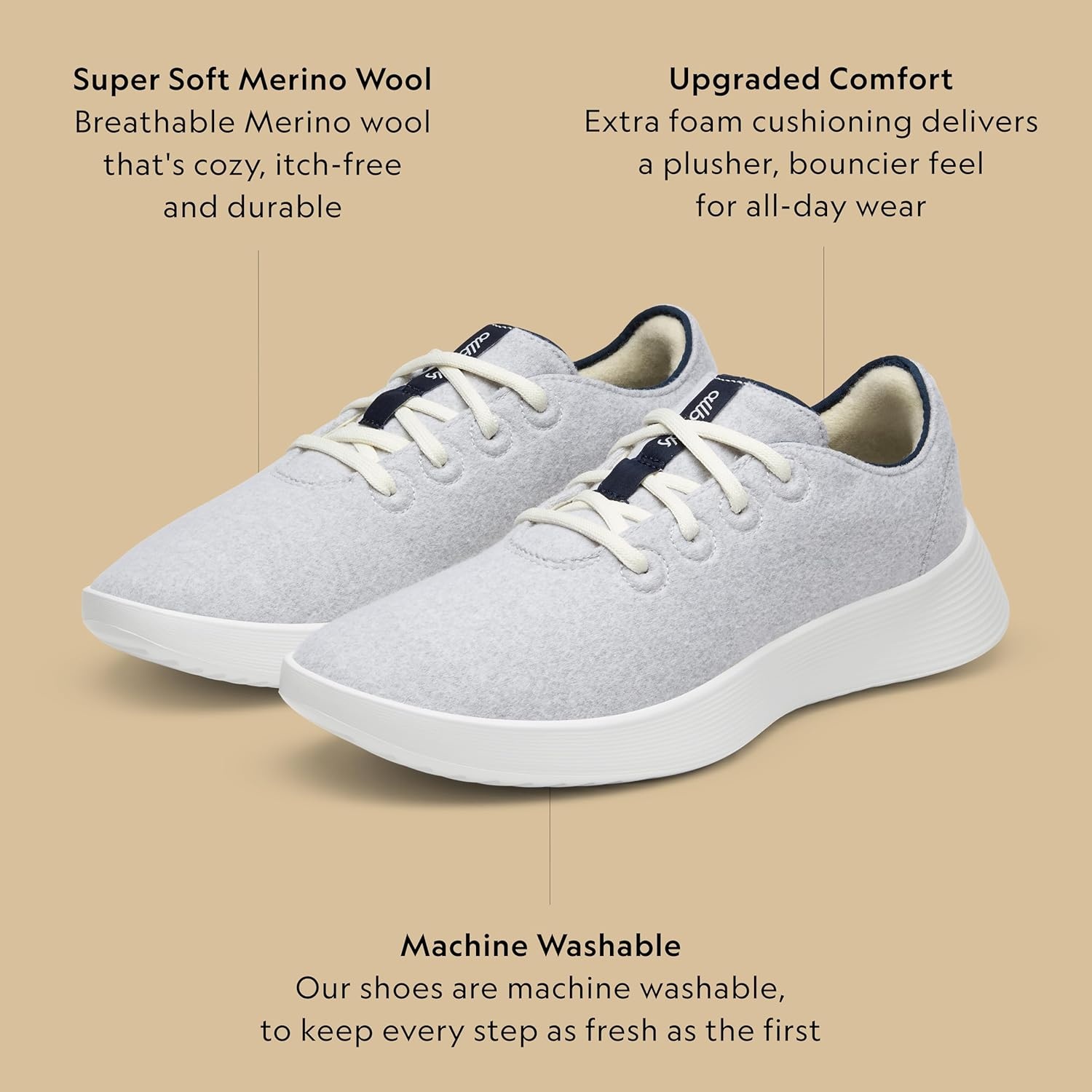 image:imageAllbirds Womens Wool Runner Go Breathable Merino Wool SneakersLight Grey True Navy Blizzard Sole