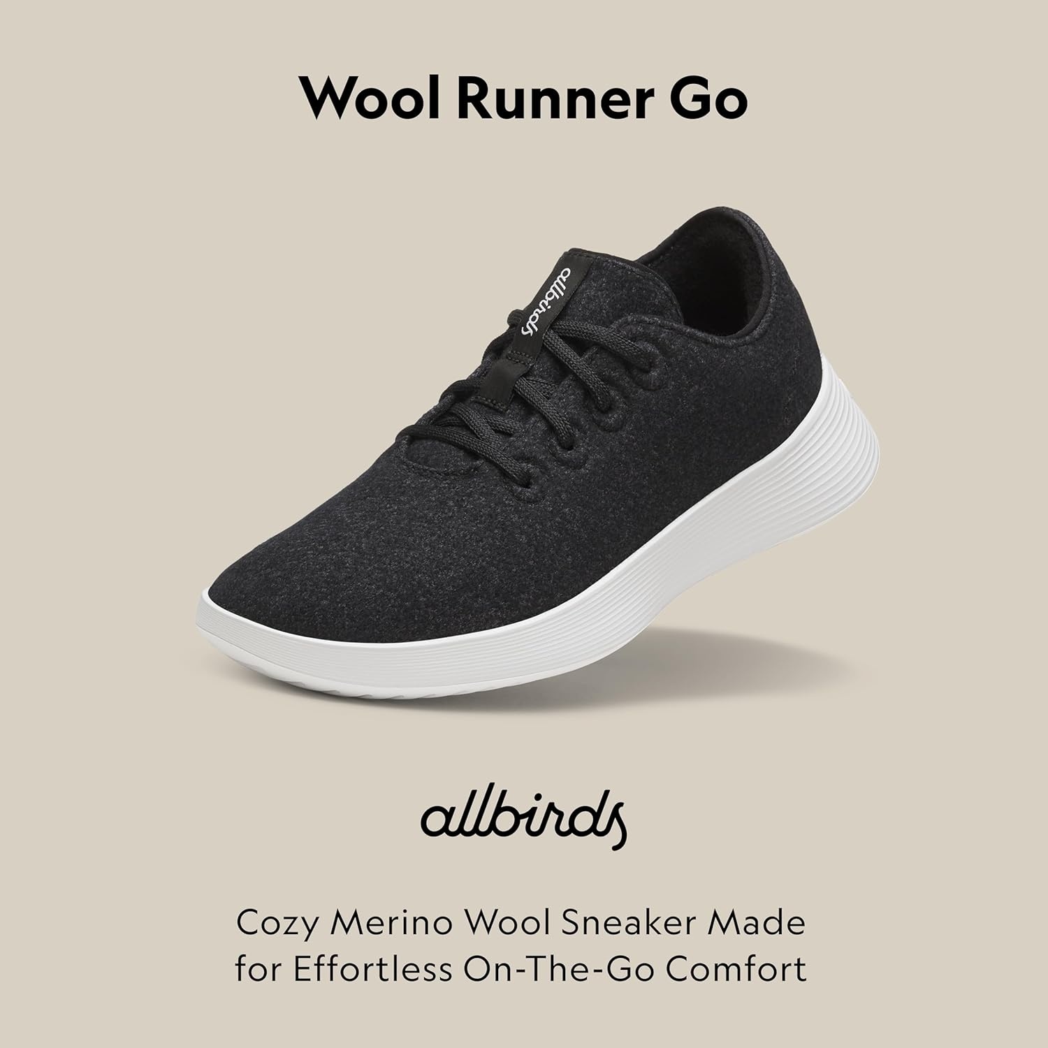 image:imageAllbirds Womens Wool Runner Go Breathable Merino Wool SneakersNatural Black Blizzard Sole