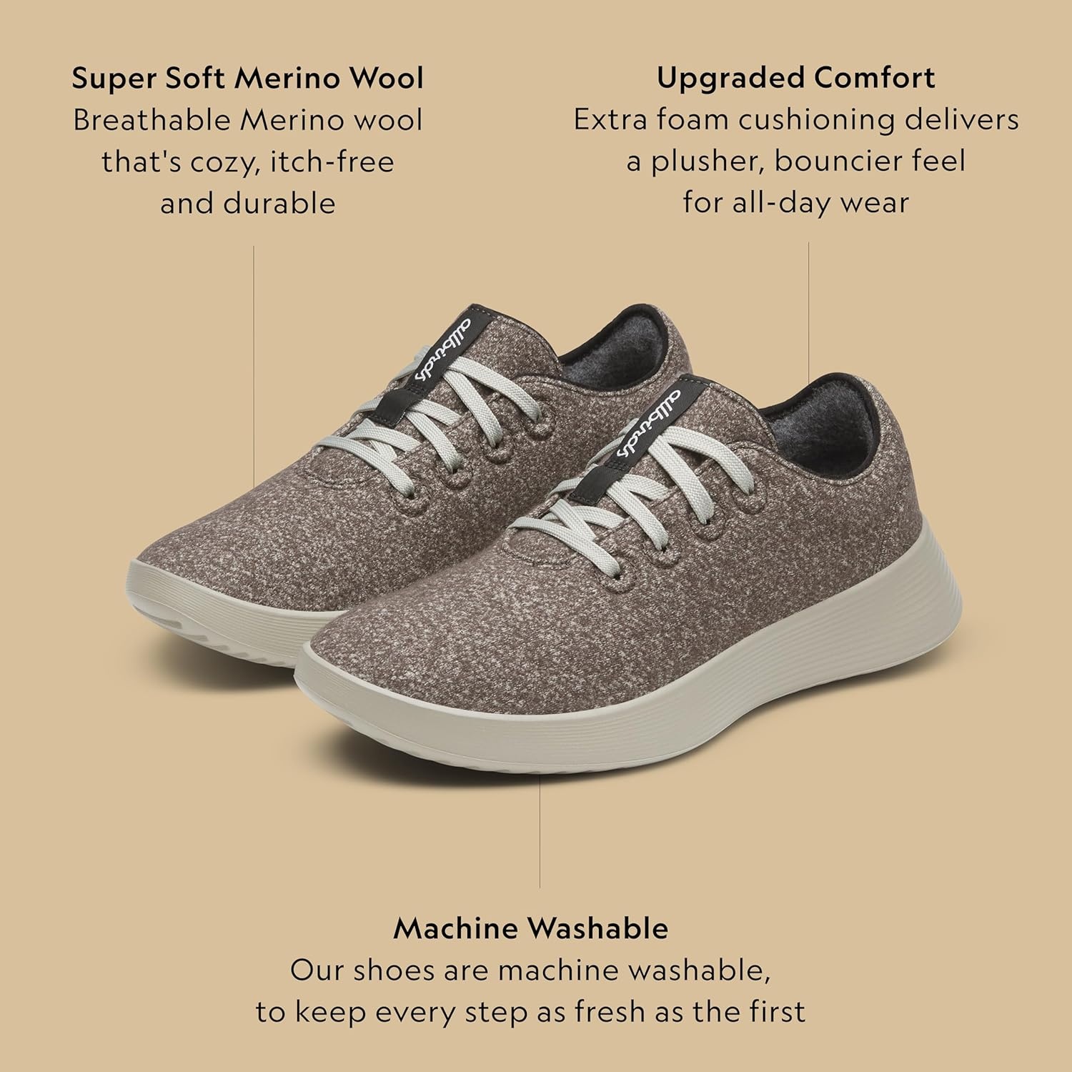 image:imageAllbirds Womens Wool Runner Go Breathable Merino Wool SneakersRustic Brown Weathered Grey Sole