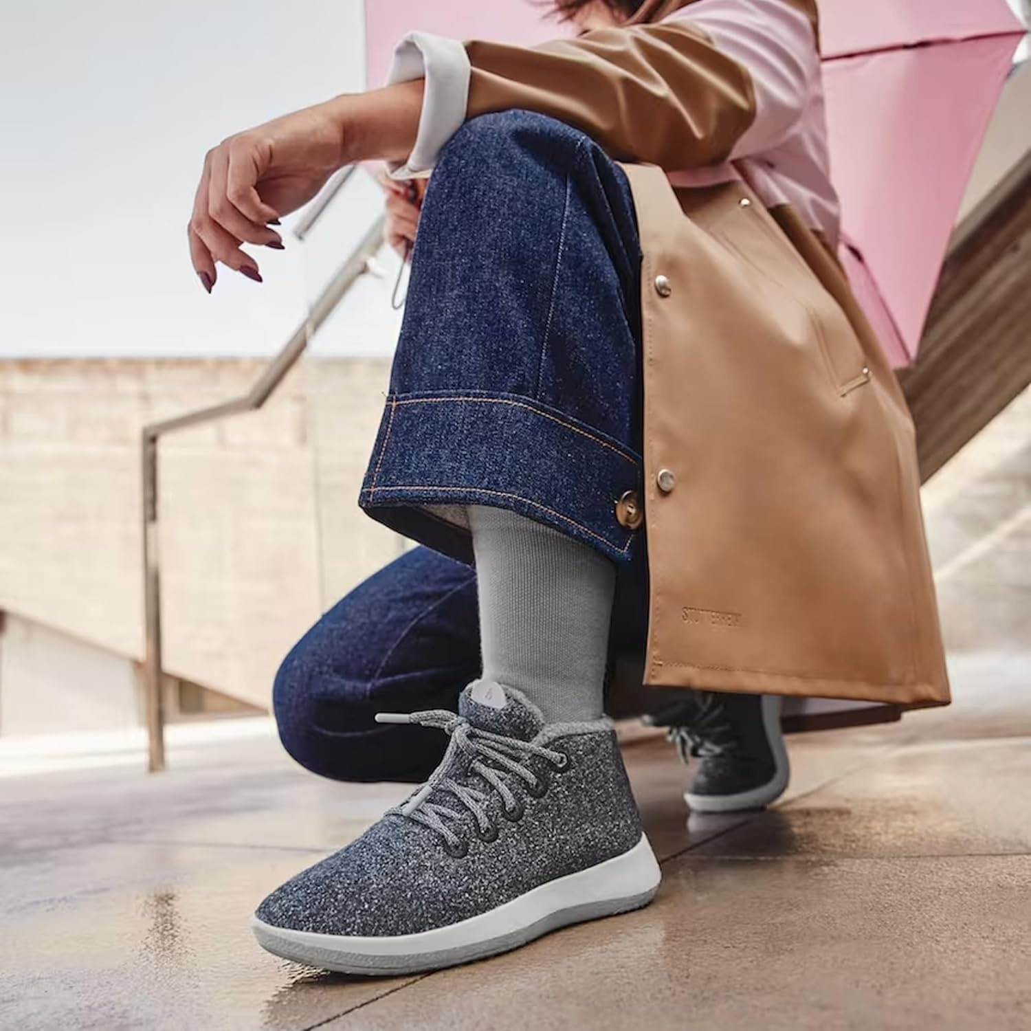 image:imageAllbirds Womens Wool Runner Mizzle WaterRepellent Breathable Casual Walking Sneakers Made with EcoFriendly Merino WoolLight Grey Natural White Sole