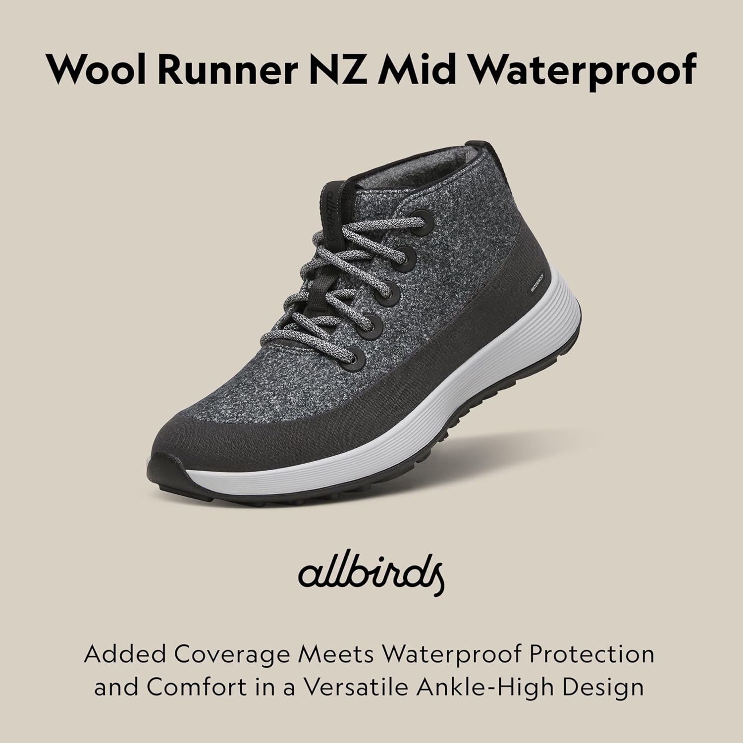 image:imageAllbirds Womens Wool Runner NZ Mid Waterproof Comfortable MidCut Sneaker with TractionDark Grey Light Grey Sole