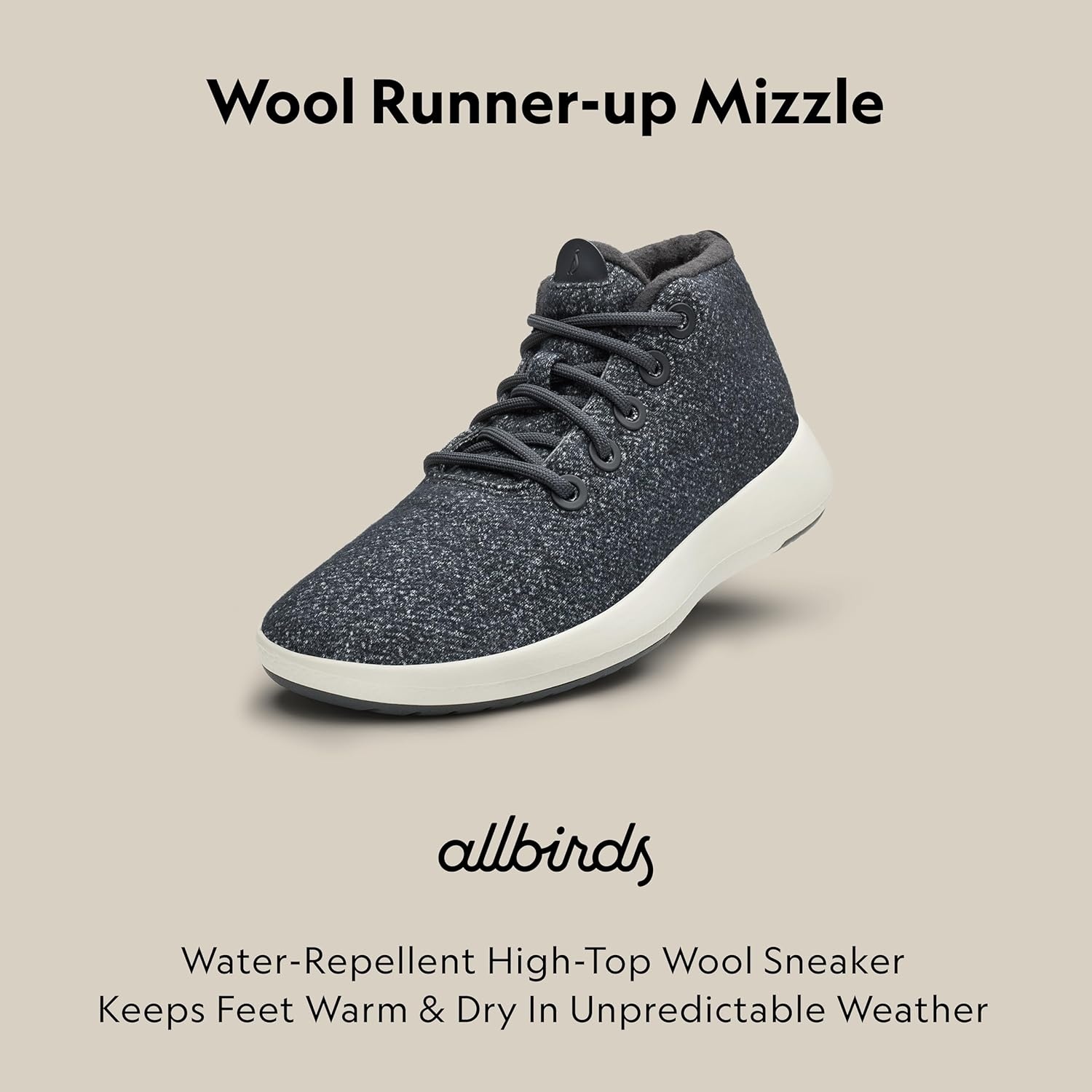 image:imageAllbirds Womens Wool Runnerup Mizzle WaterRepellent HighTop Wool SneakersDark Grey Natural White Sole