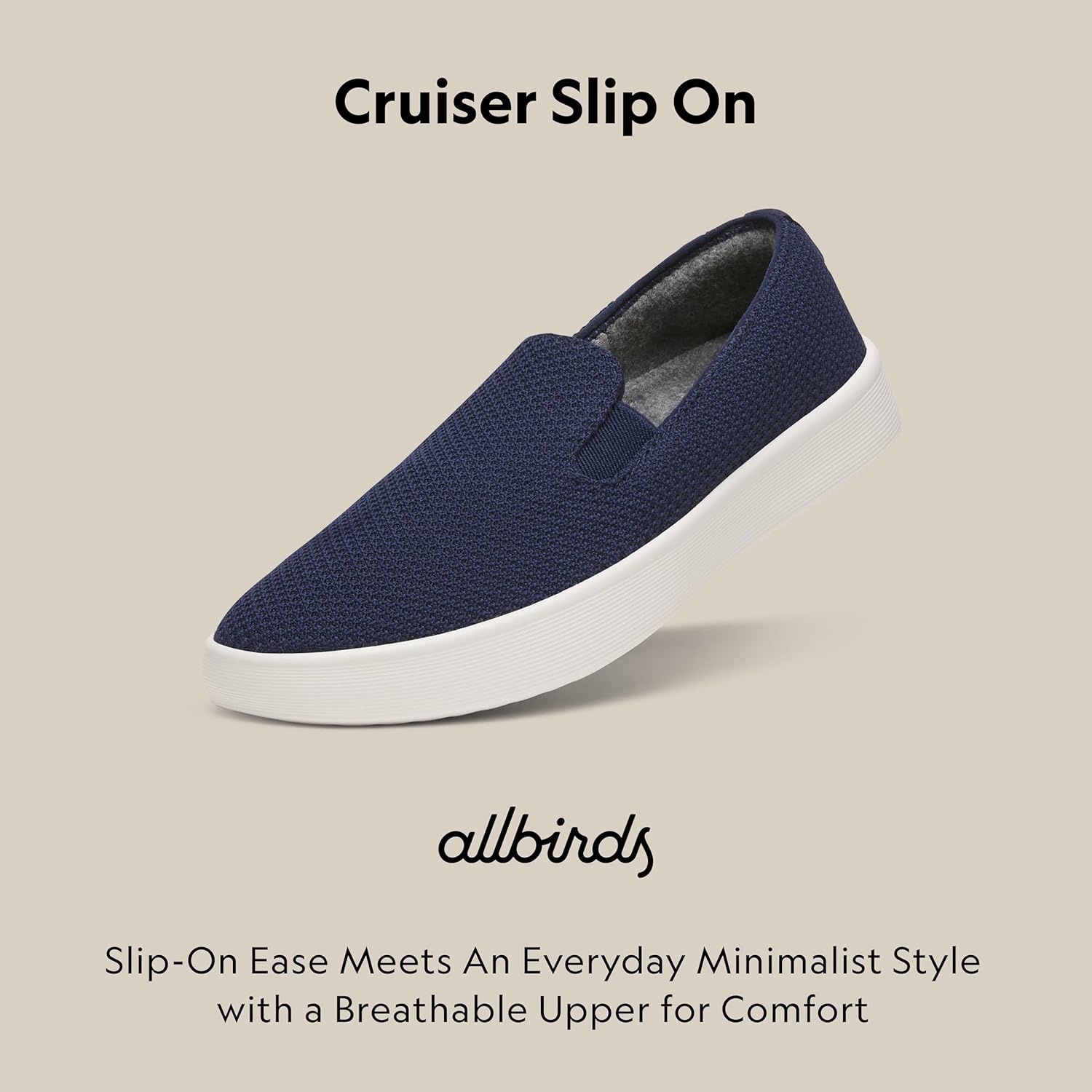 image:imageAllbirds Mens Cruiser Slip On Shoe Breathable Comfortable Sneaker for Everyday WearDeep Navy Natural White Sole