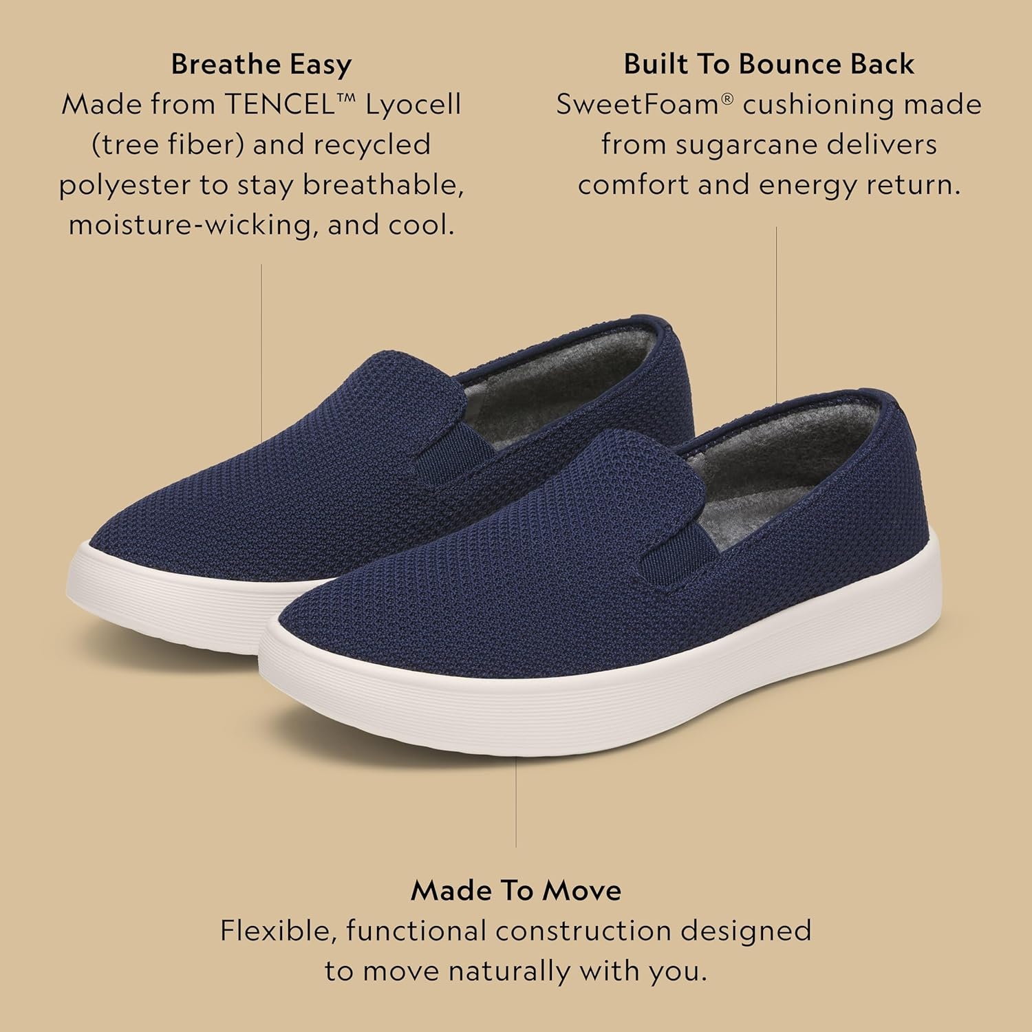 image:imageAllbirds Mens Cruiser Slip On Shoe Breathable Comfortable Sneaker for Everyday WearDeep Navy Natural White Sole
